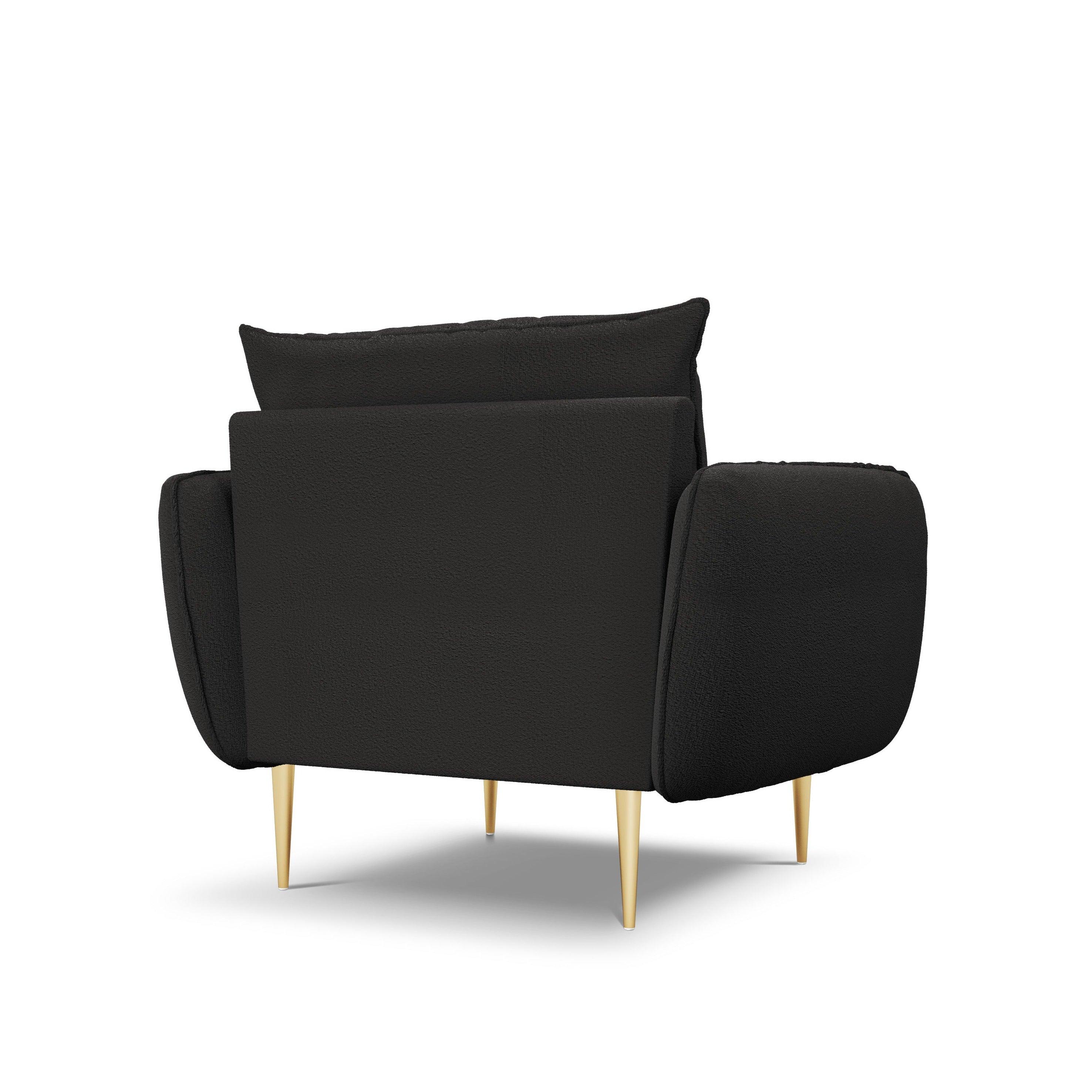 Armchair in boucle fabric VIENNA black with gold base - Eye on Design