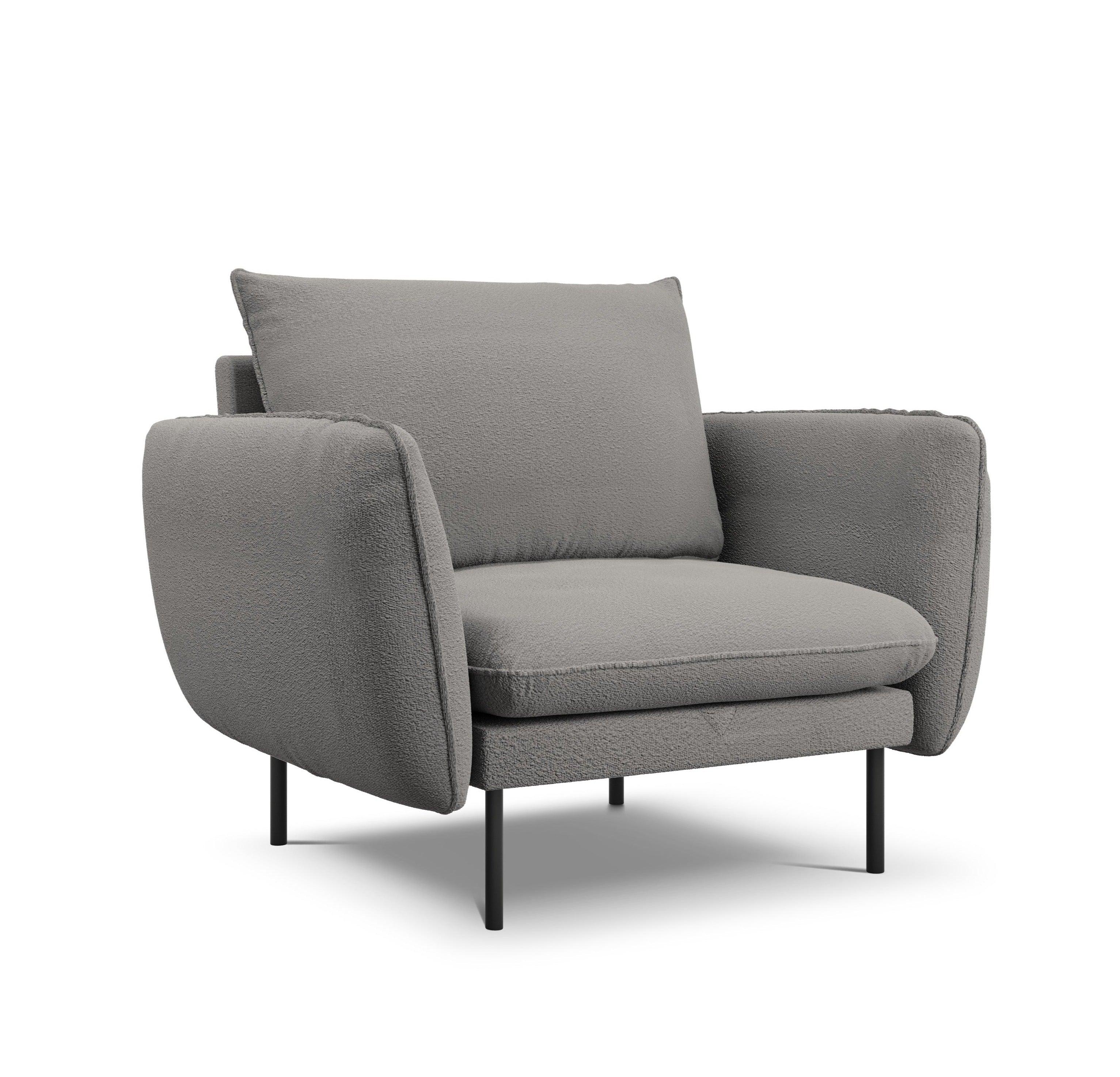 Armchair in boucle fabric VIENNA grey with black base - Eye on Design