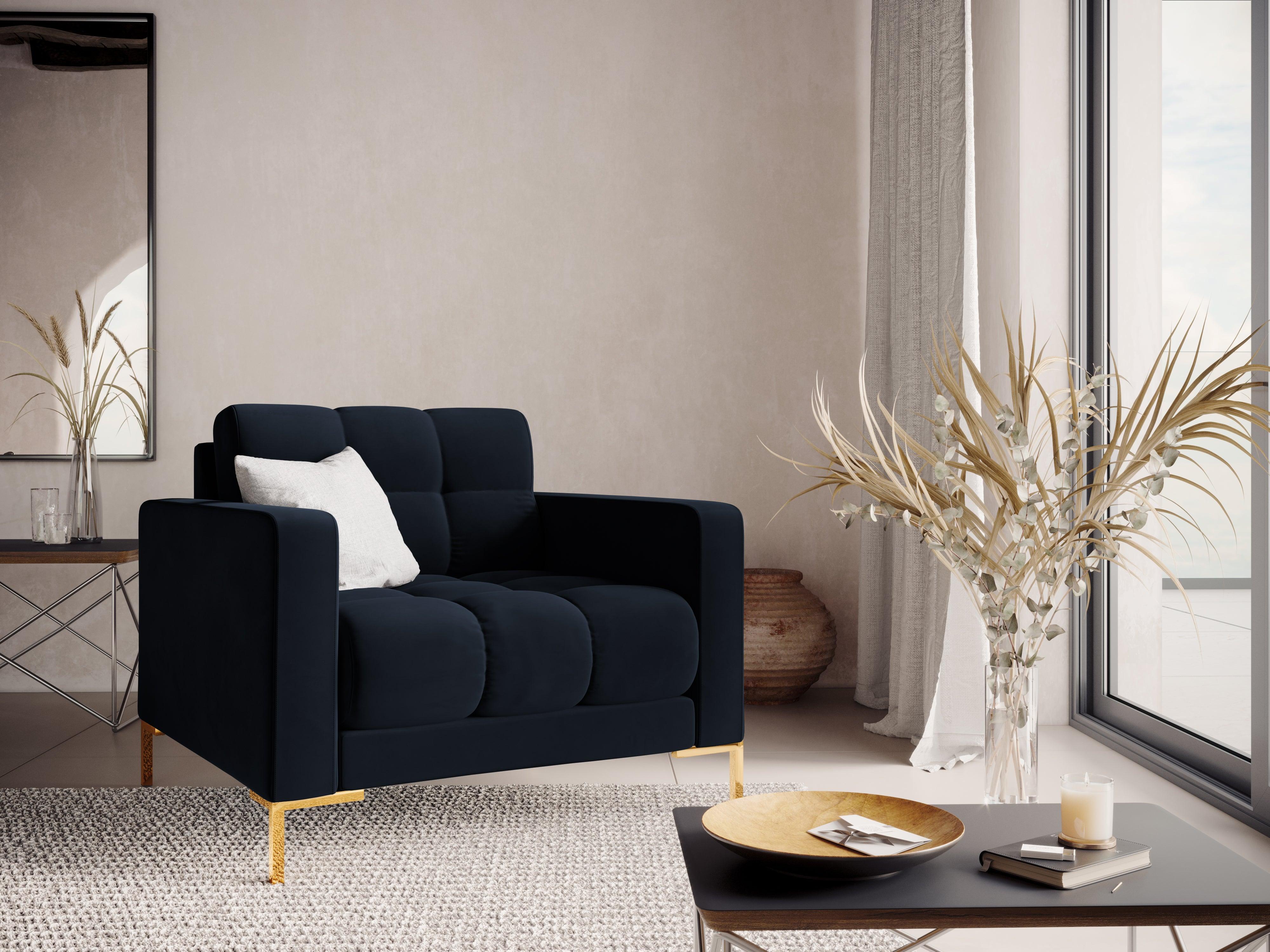 Armchair velvet BALI dark blue with gold base - Eye on Design