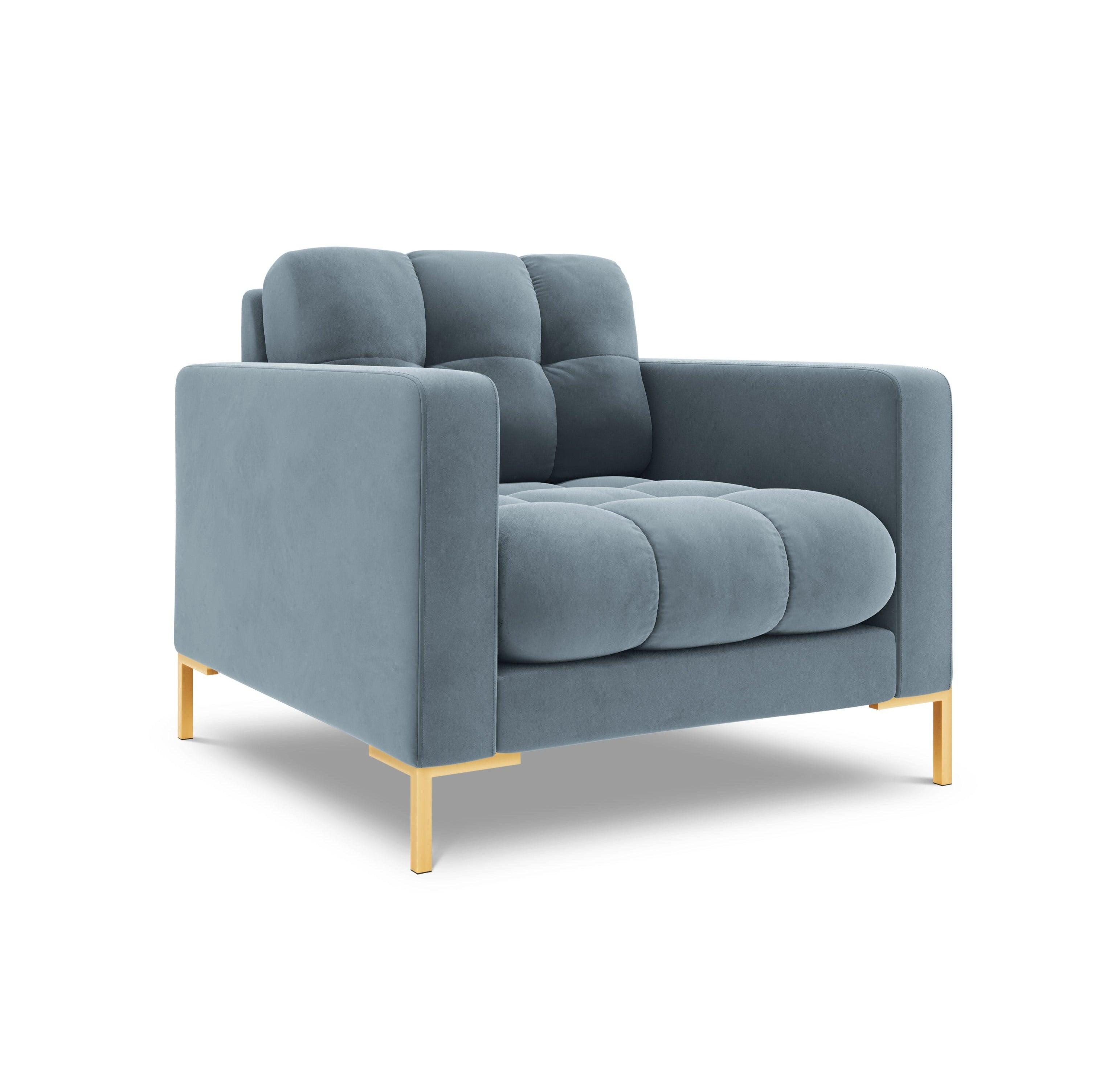 Armchair velvet BALI light blue with gold base - Eye on Design