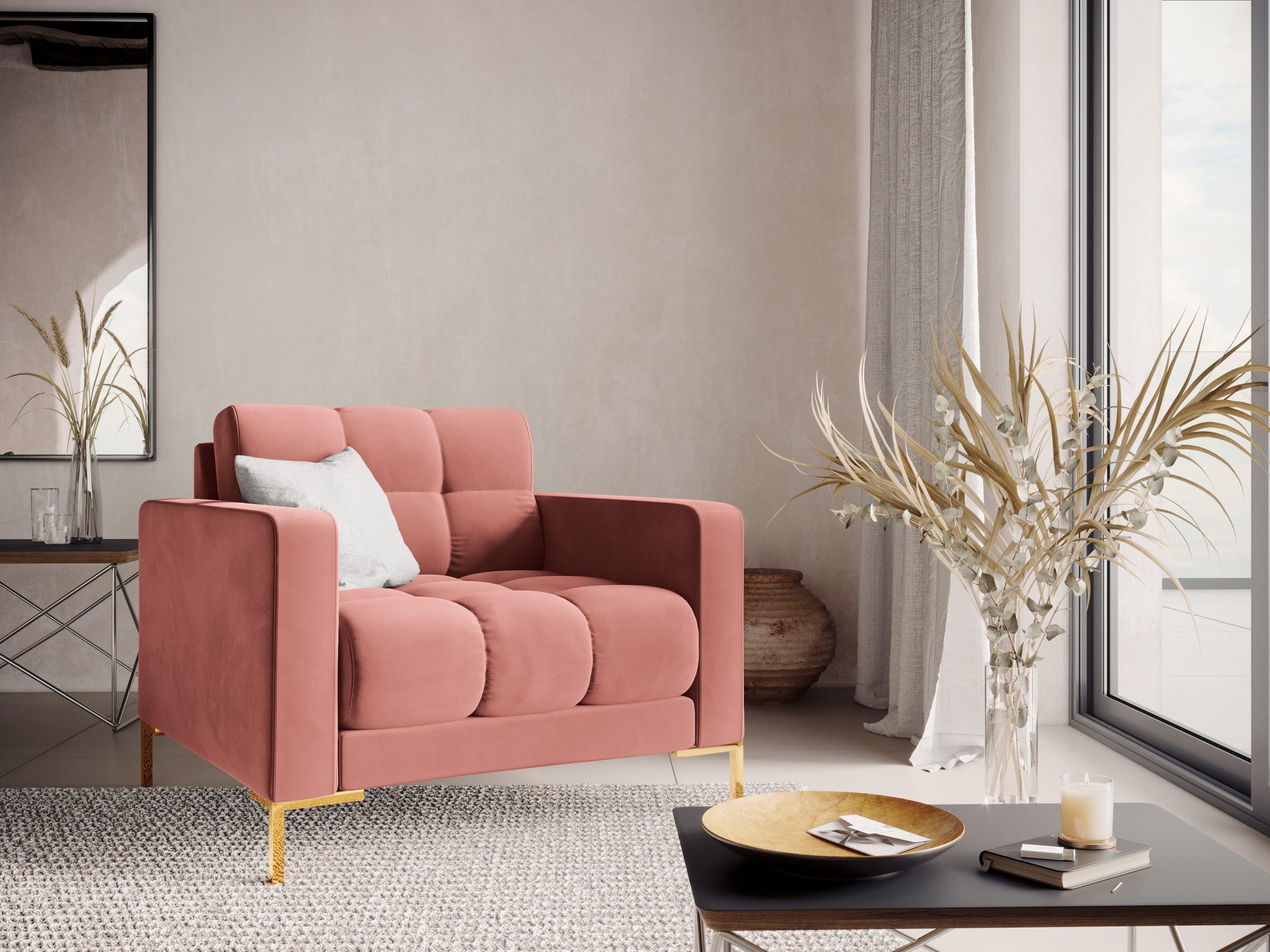 Armchair velvet BALI pink with gold base - Eye on Design