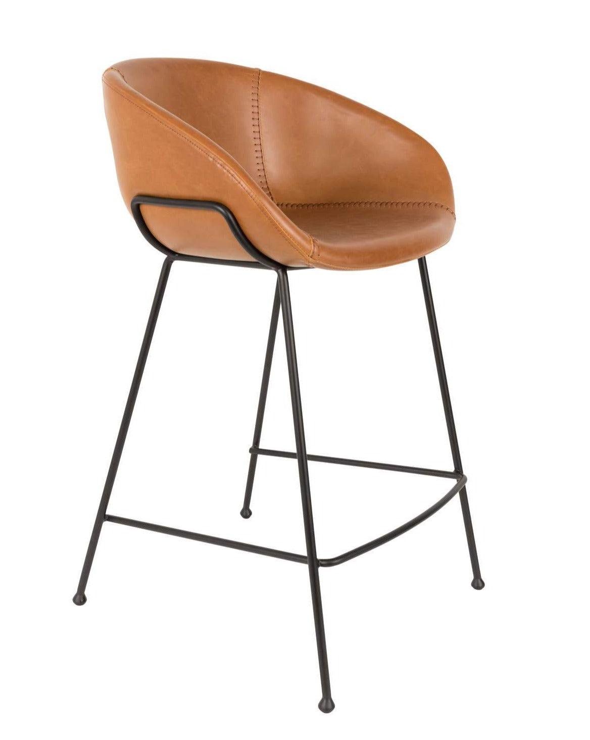 Bar stool low FESTON eco leather brown, Zuiver, Eye on Design