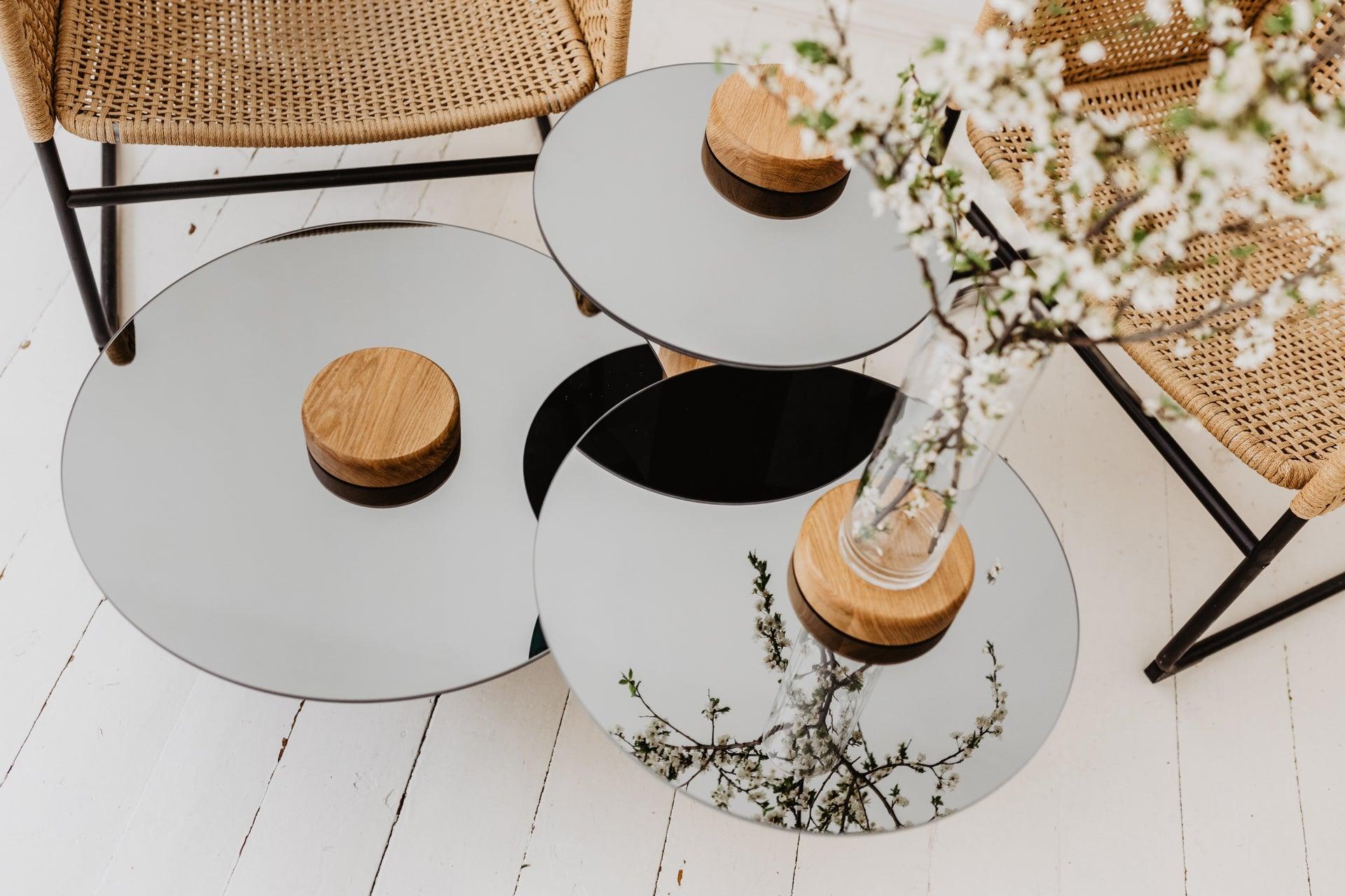 Coffee table SKIEN natural oak with mirrored top - Eye on Design