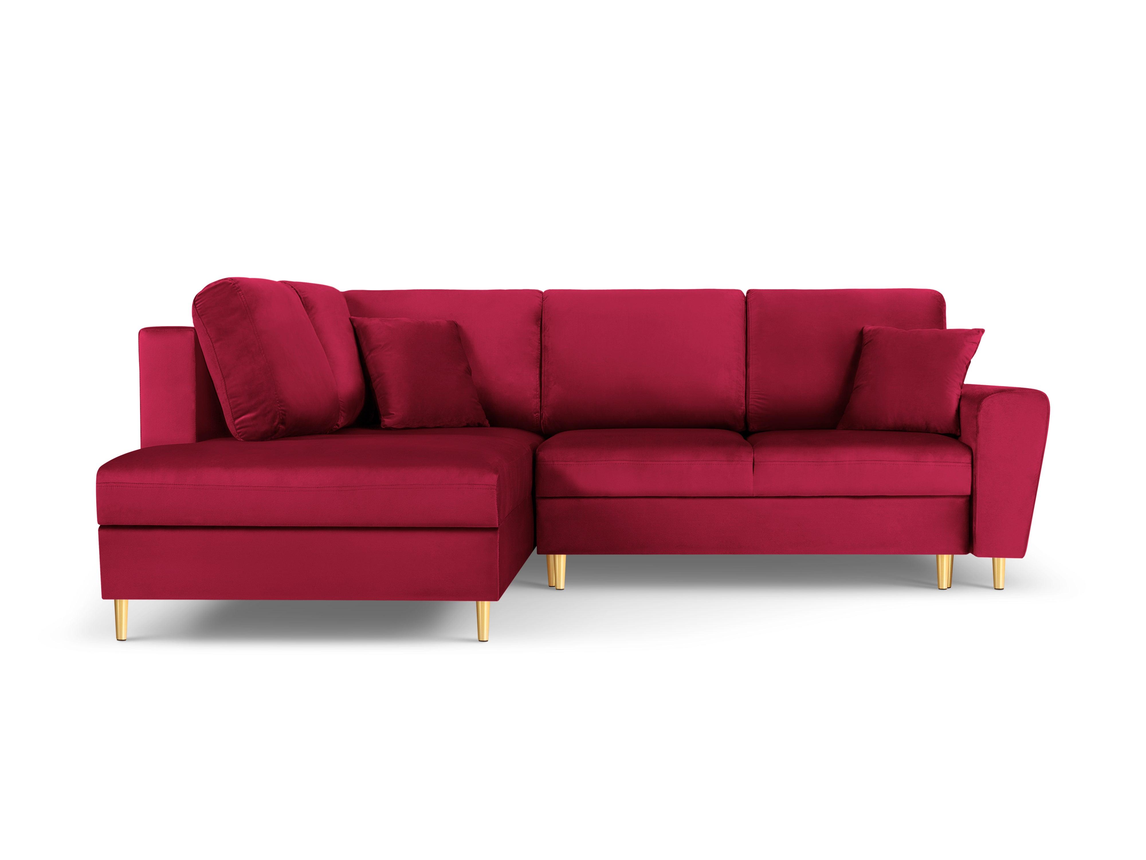 Corner sofa 5 seater left with sleeping function KYOTO red with golden base - Eye on Design