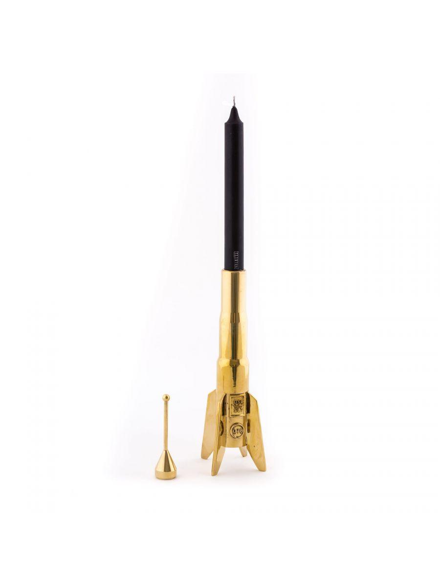 COSMIC DINER LUNAR HARD ROCKET gold high candle holder - Eye on Design