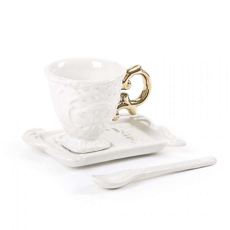 Cup with spoon and saucer I-WARES I-COFFEE gold - Eye on Design