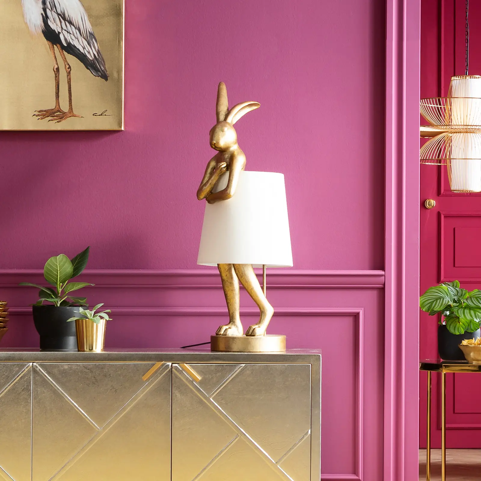 Table lamp RABBIT gold with white lamp shade, Kare Design, Eye on Design