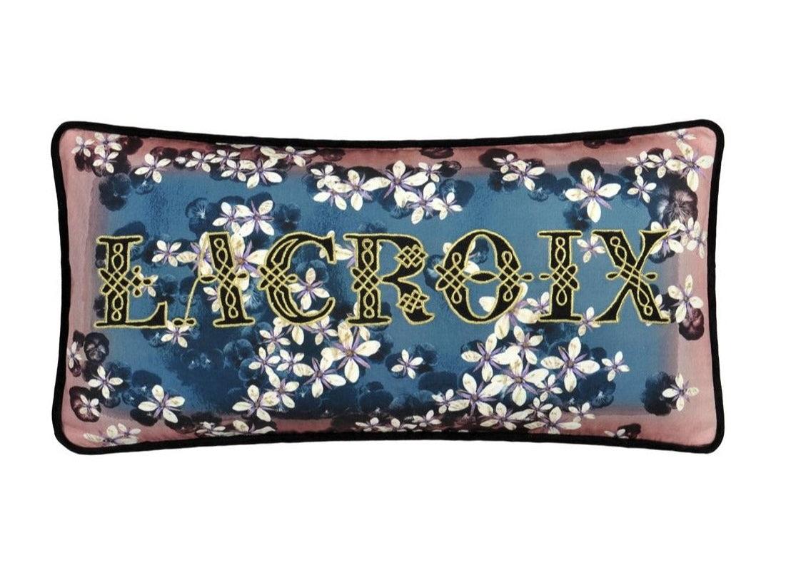 Double-sided pillow LACROIX CHERRY! BLEU DENIM cotton satin - Eye on Design