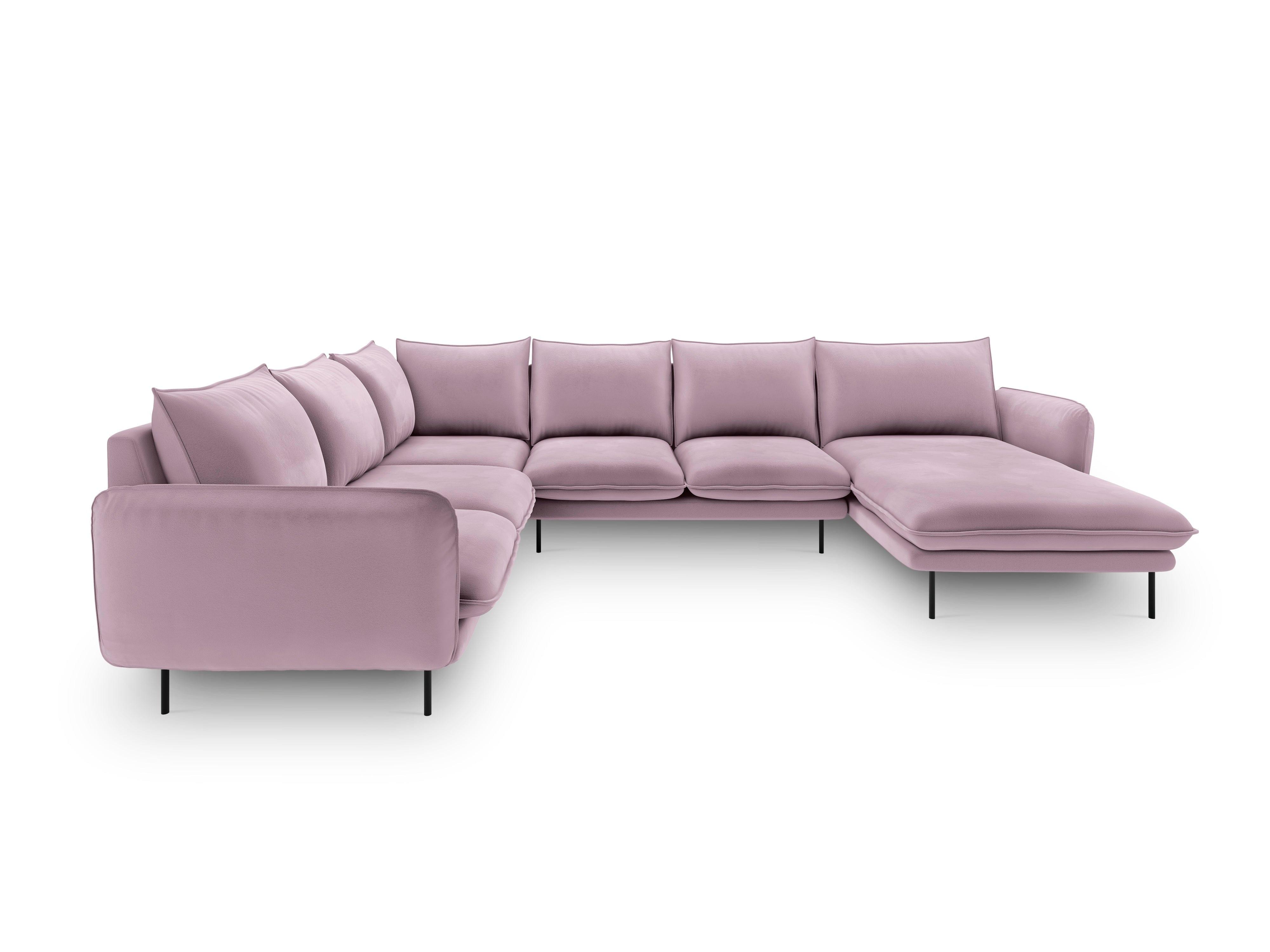 Left side velvet panoramic corner sofa VIENNA powder pink with black base - Eye on Design