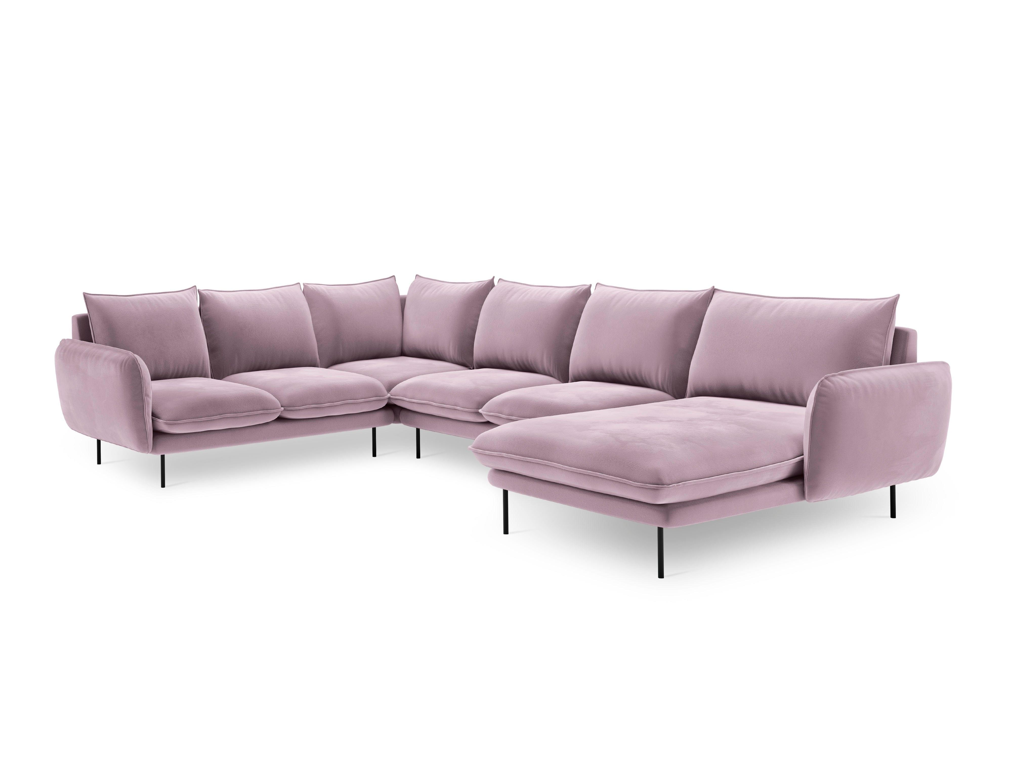 Left side velvet panoramic corner sofa VIENNA powder pink with black base - Eye on Design