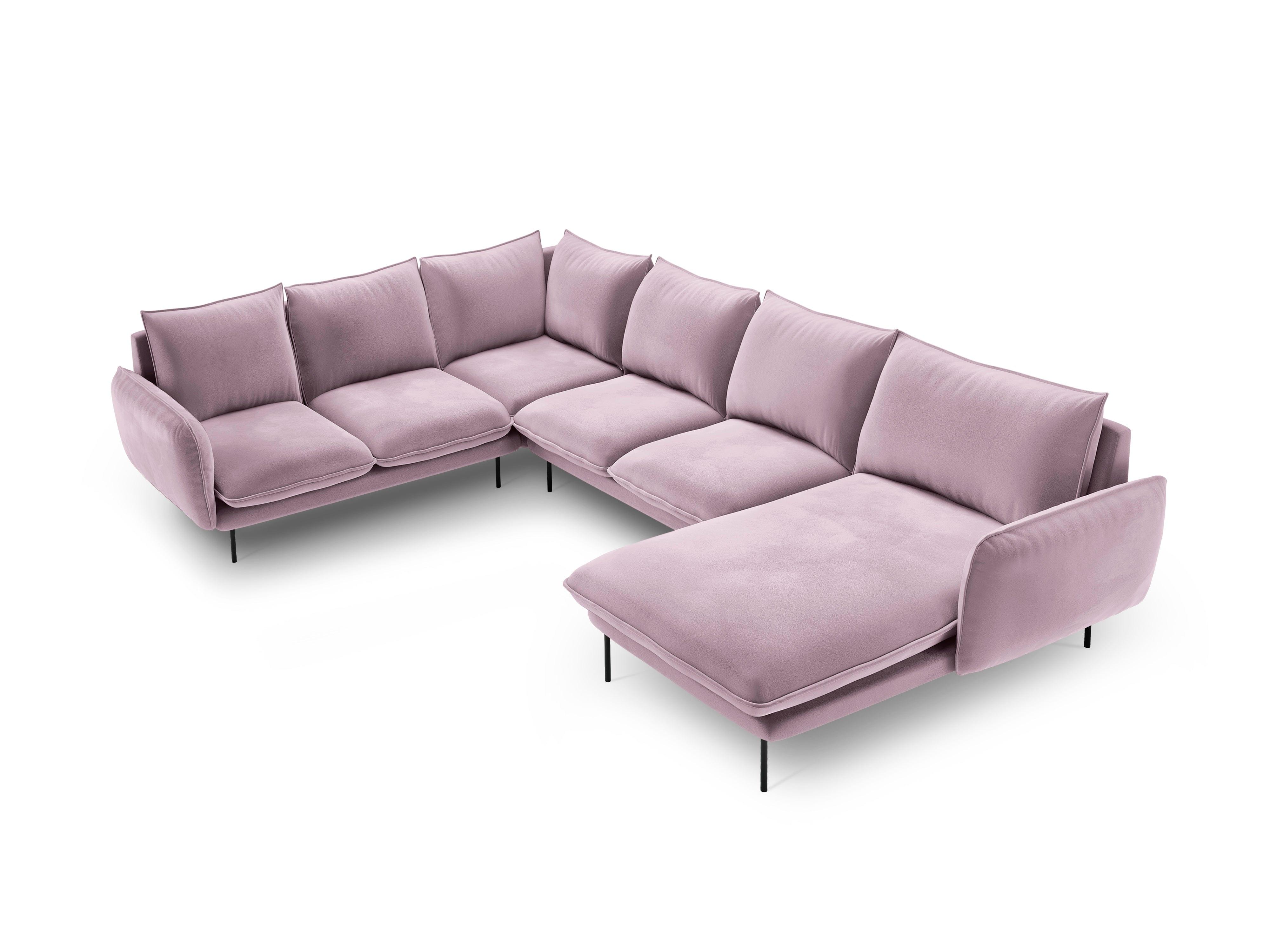 Left side velvet panoramic corner sofa VIENNA powder pink with black base - Eye on Design