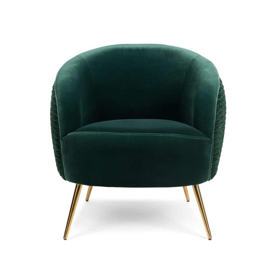 Seating armchair with personality. Rich, velvety upholstery, impeccable rounding and textured backrest: Bold Monkey So Curvy holiday armchair should not sit quietly in the corner. It is an armchair that attracts attention. Thin, slender brass legs balance the excessive shape of the chair, embedding it in tasteful design. Alone or as a pair, the Bold Monkey So Curvy armchair is a visual reference point for each living room space.