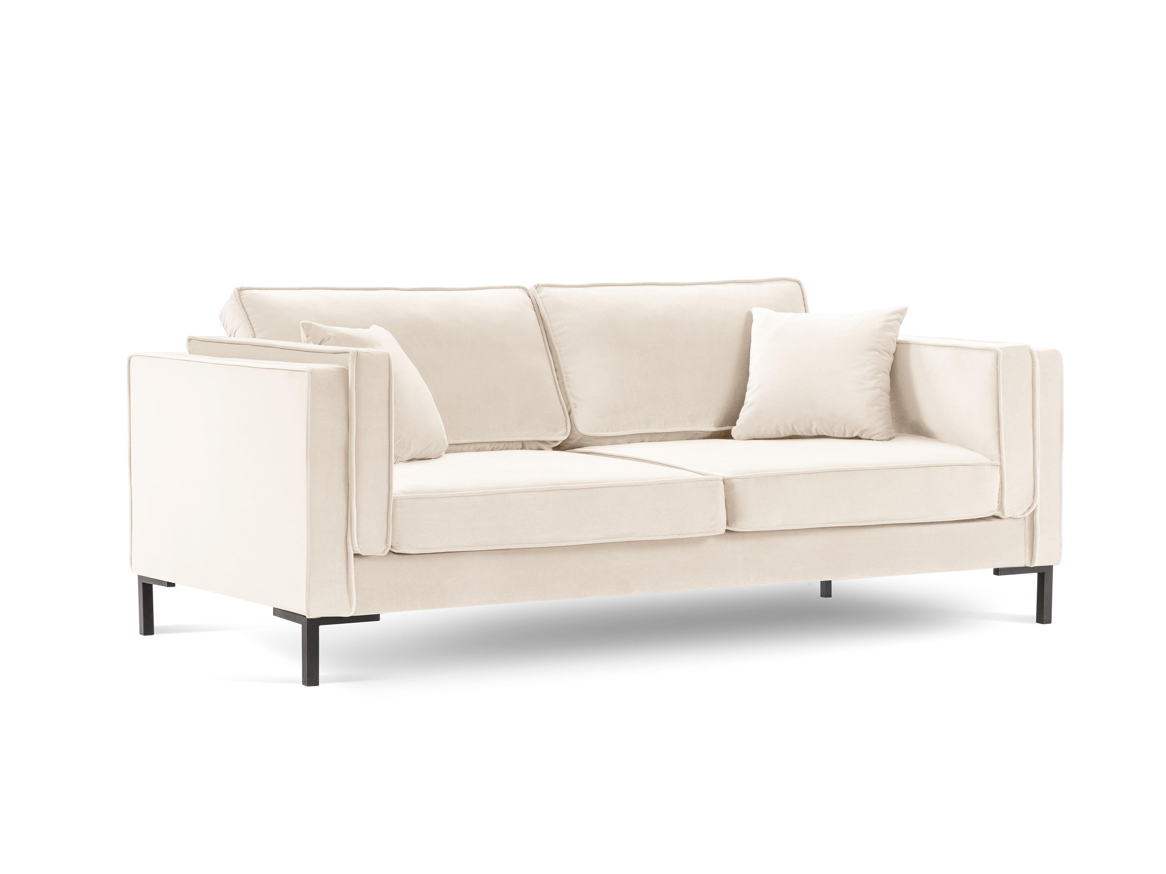 LUIS beige velvet 3-seater sofa with black base - Eye on Design