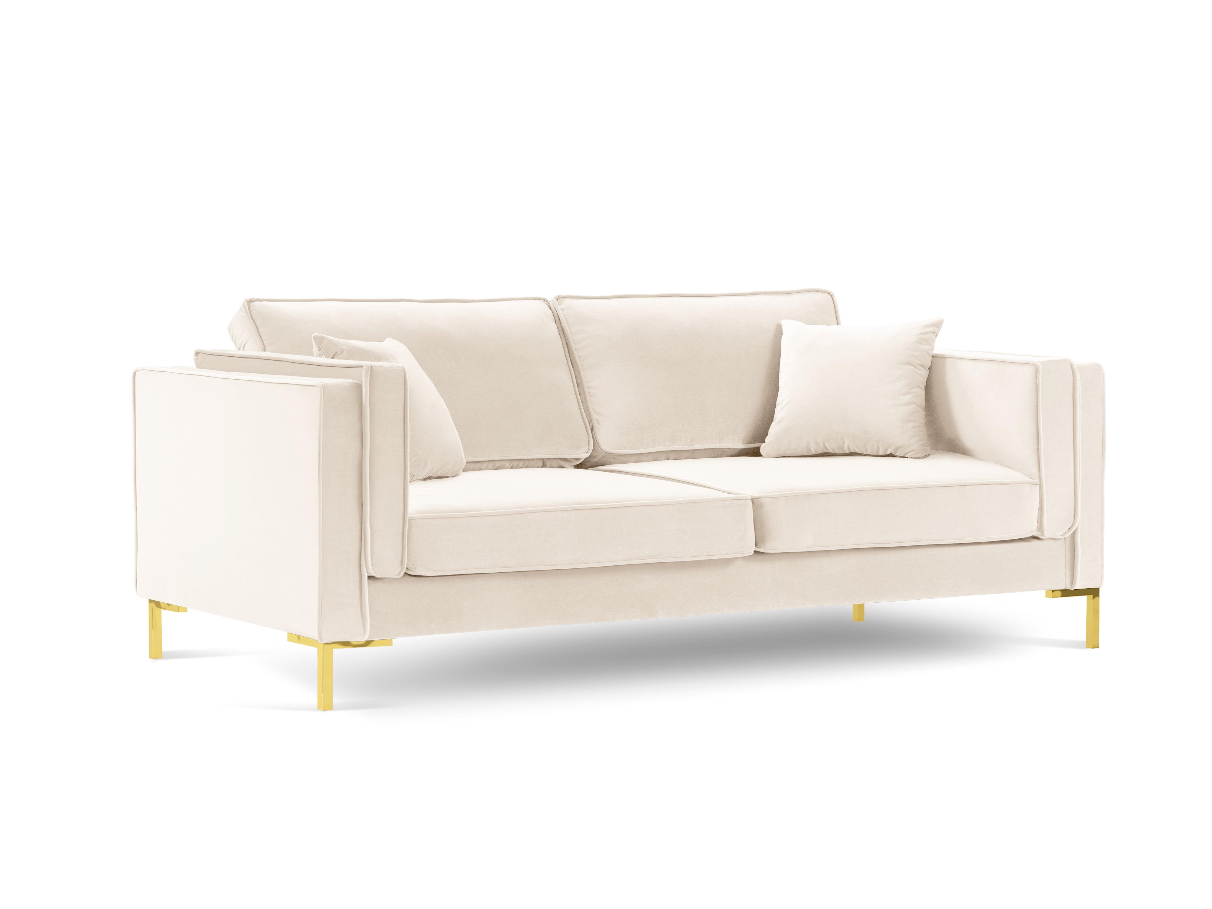 LUIS beige velvet 3-seater sofa with gold base - Eye on Design