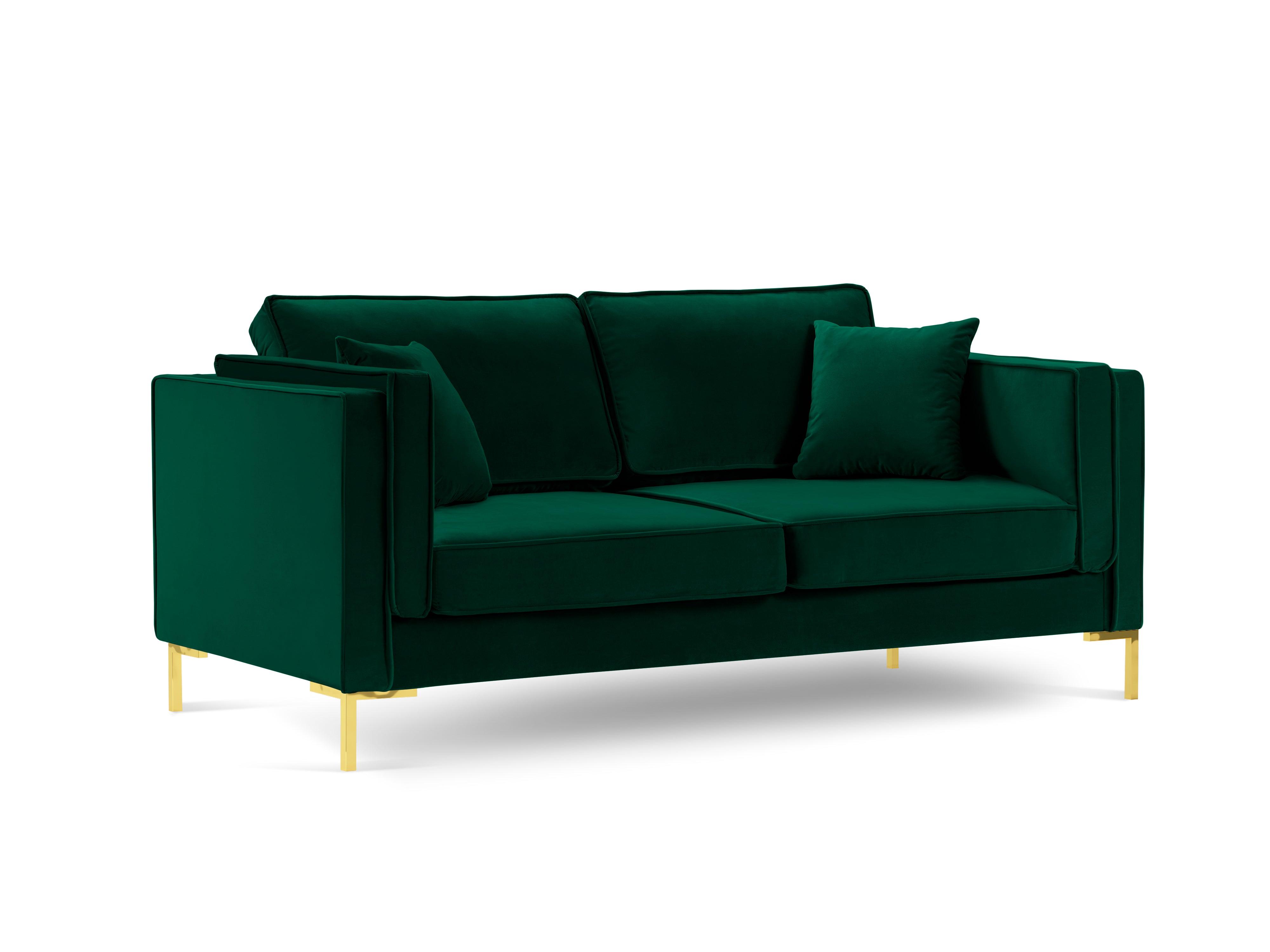 LUIS bottle green velvet 2-seater sofa with gold base - Eye on Design