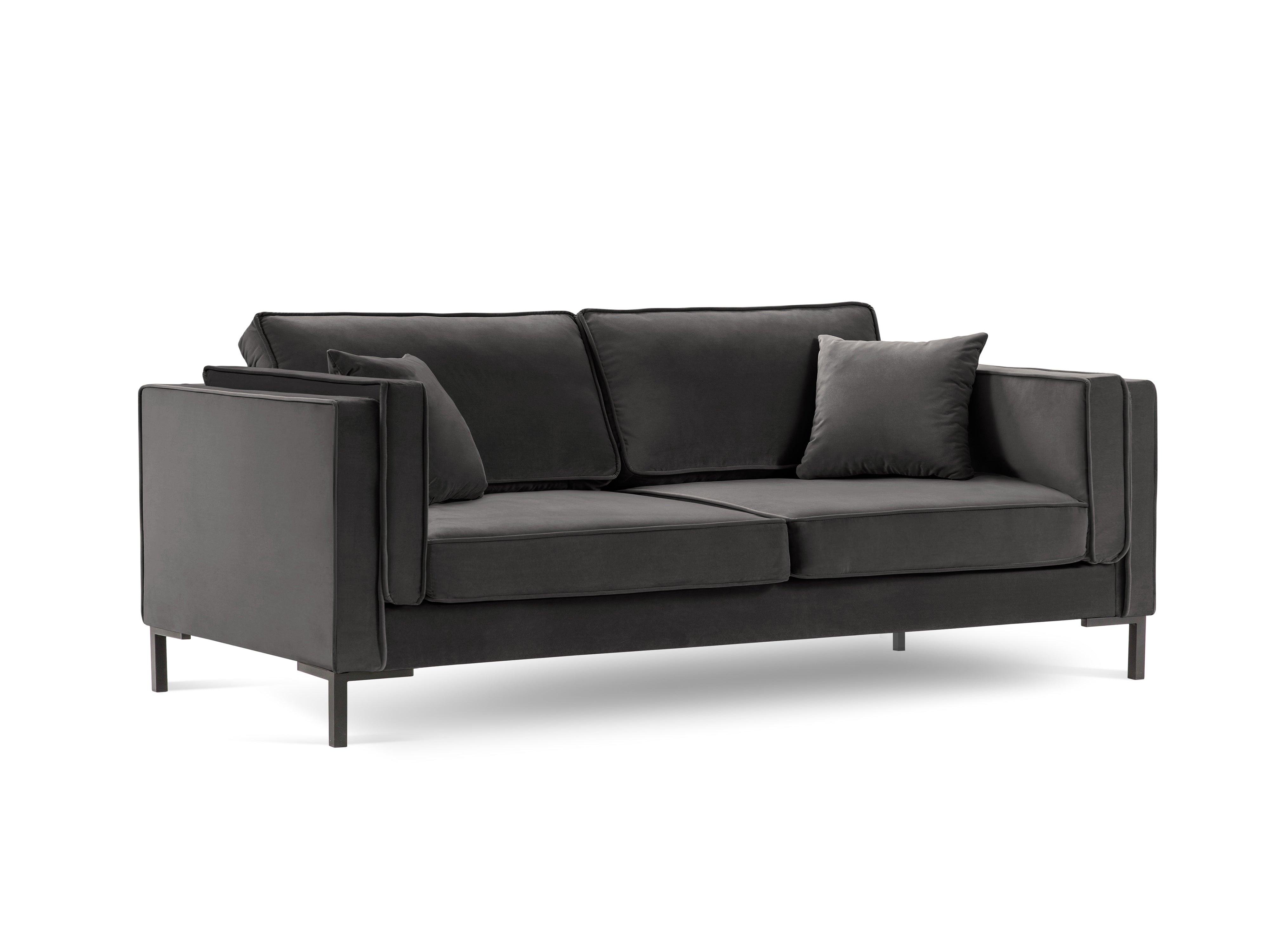 LUIS dark grey velvet 3-seater sofa with black base - Eye on Design