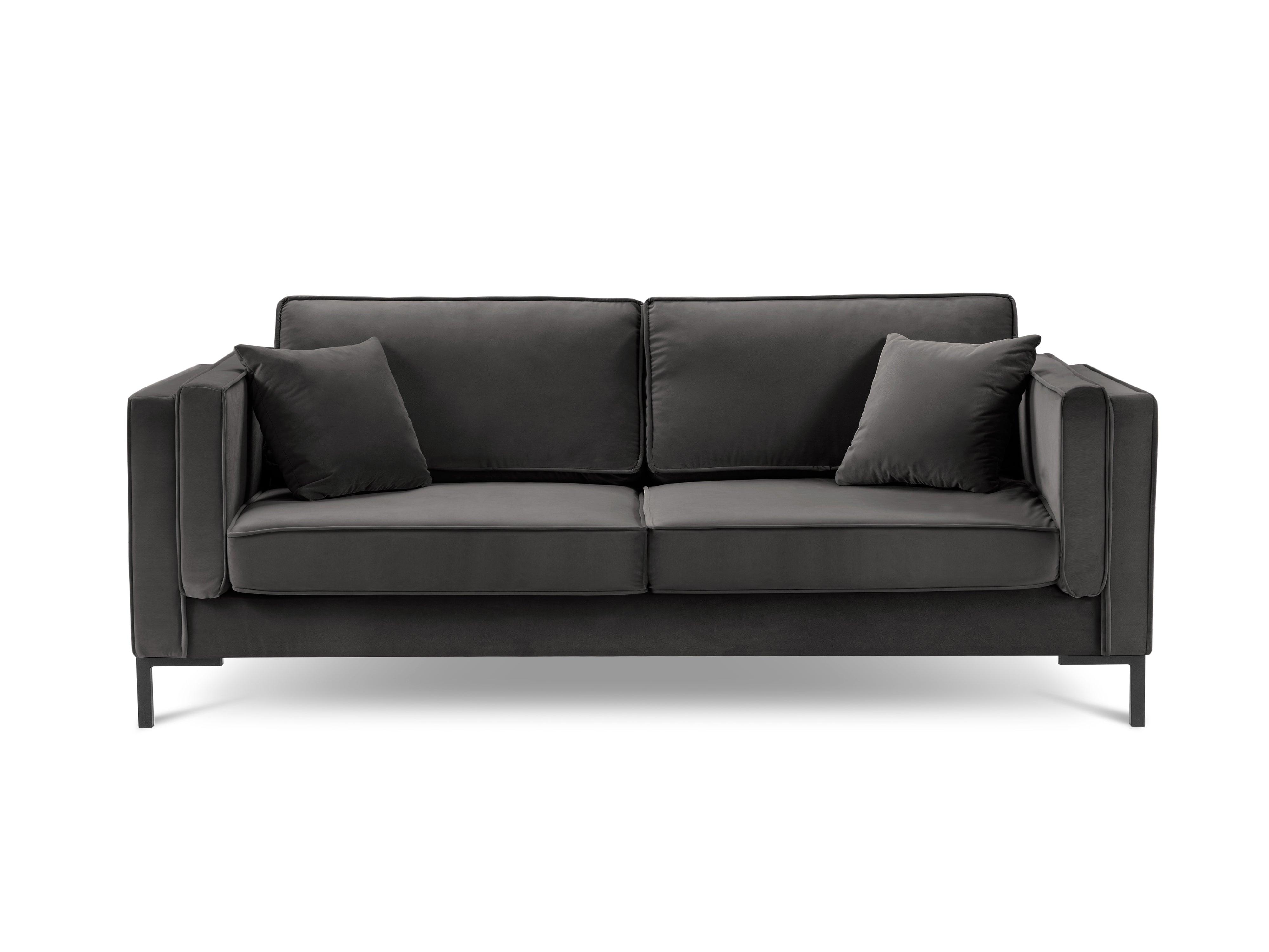 LUIS dark grey velvet 3-seater sofa with black base - Eye on Design