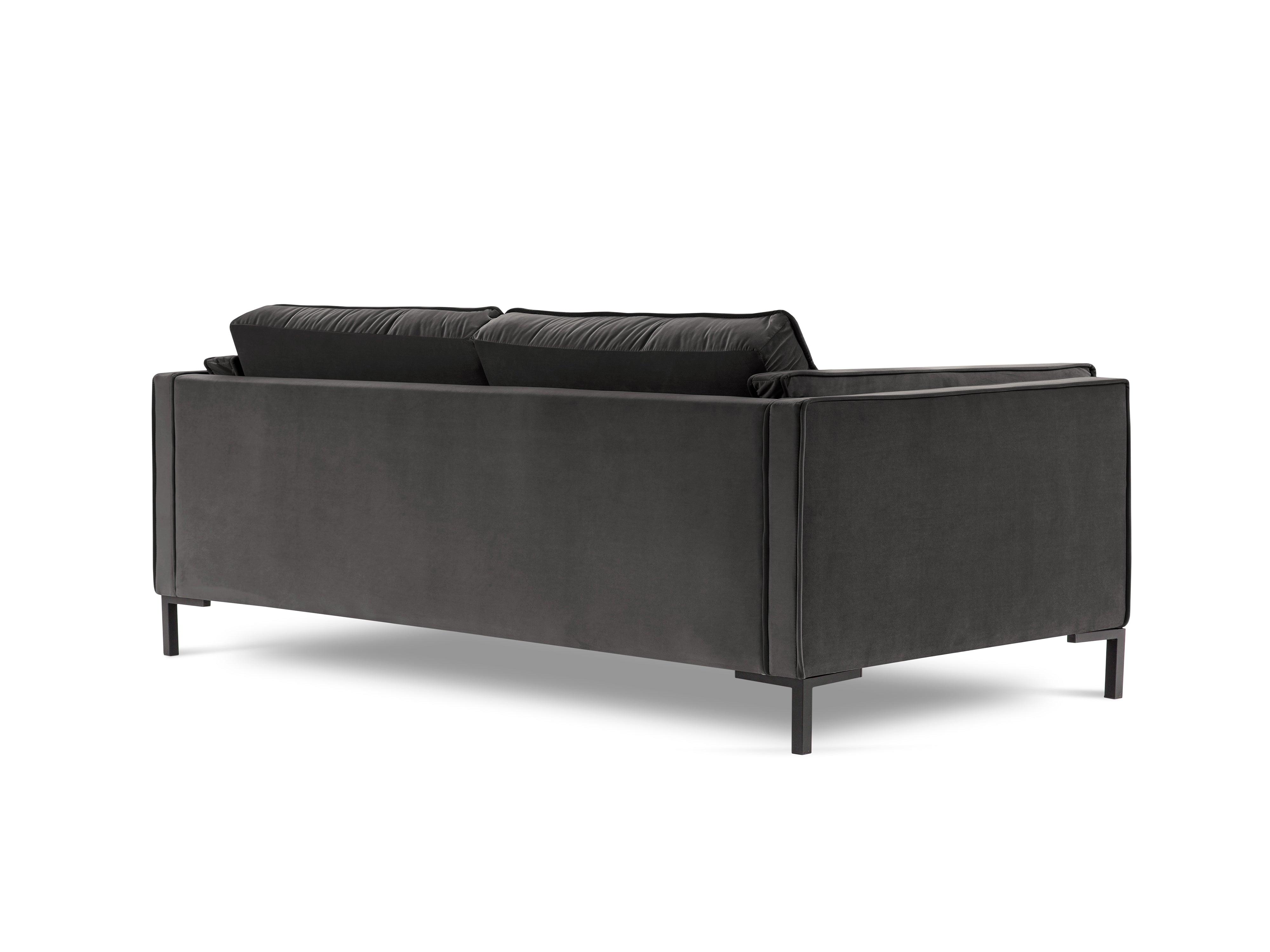 LUIS dark grey velvet 3-seater sofa with black base - Eye on Design