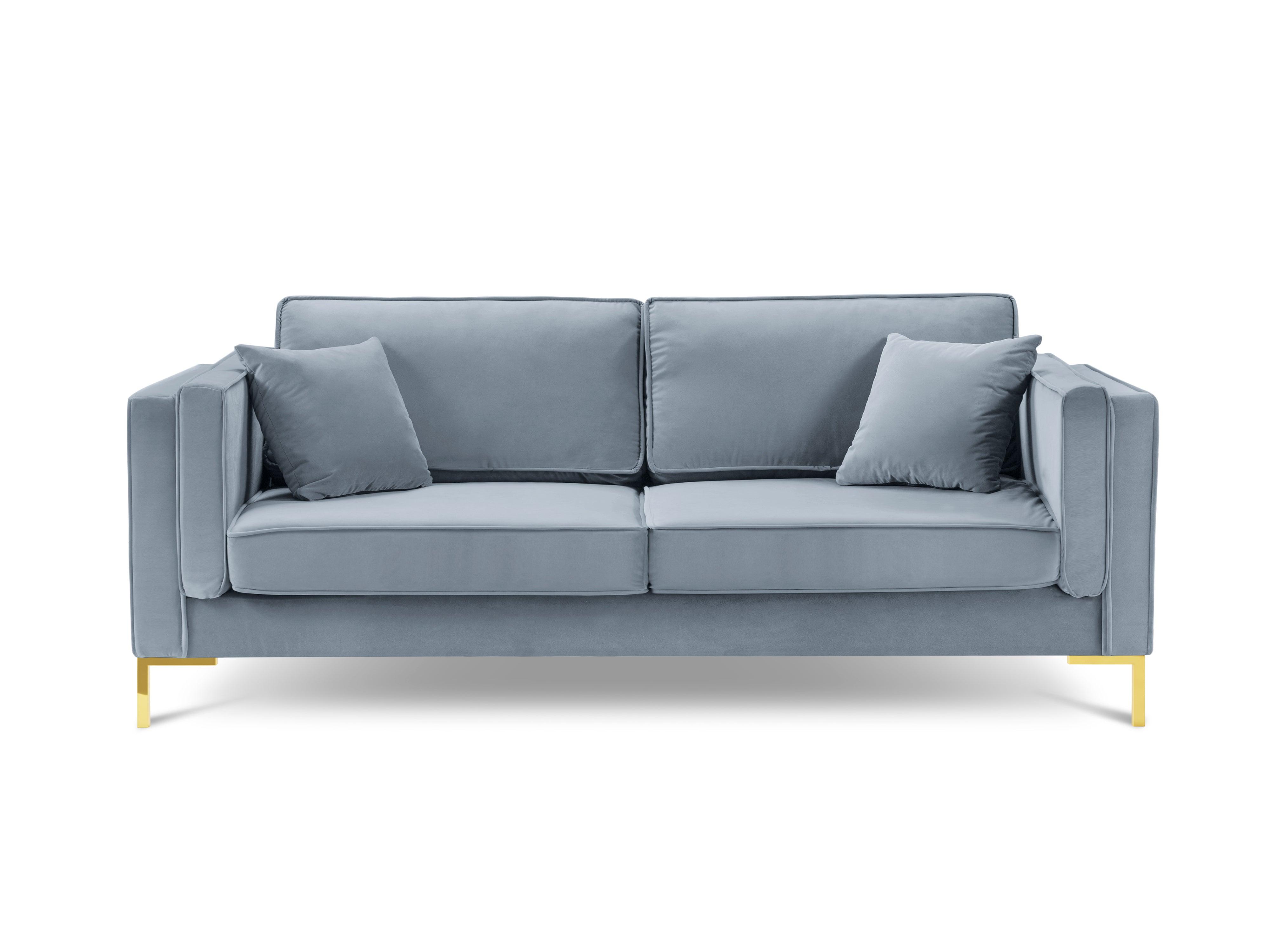 LUIS light blue velvet 3-seater sofa with gold base - Eye on Design