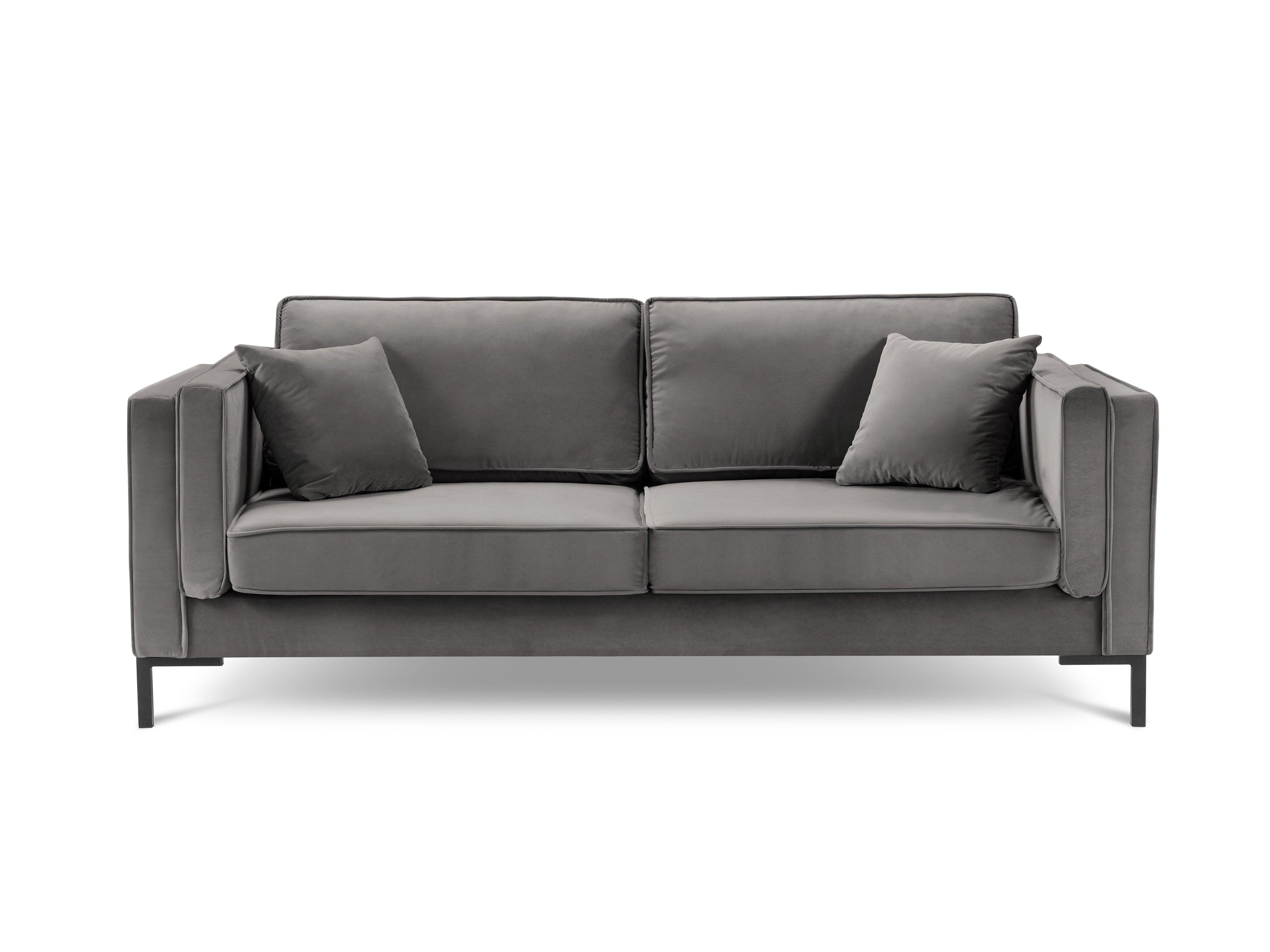 LUIS light grey velvet 3-seater sofa with black base - Eye on Design