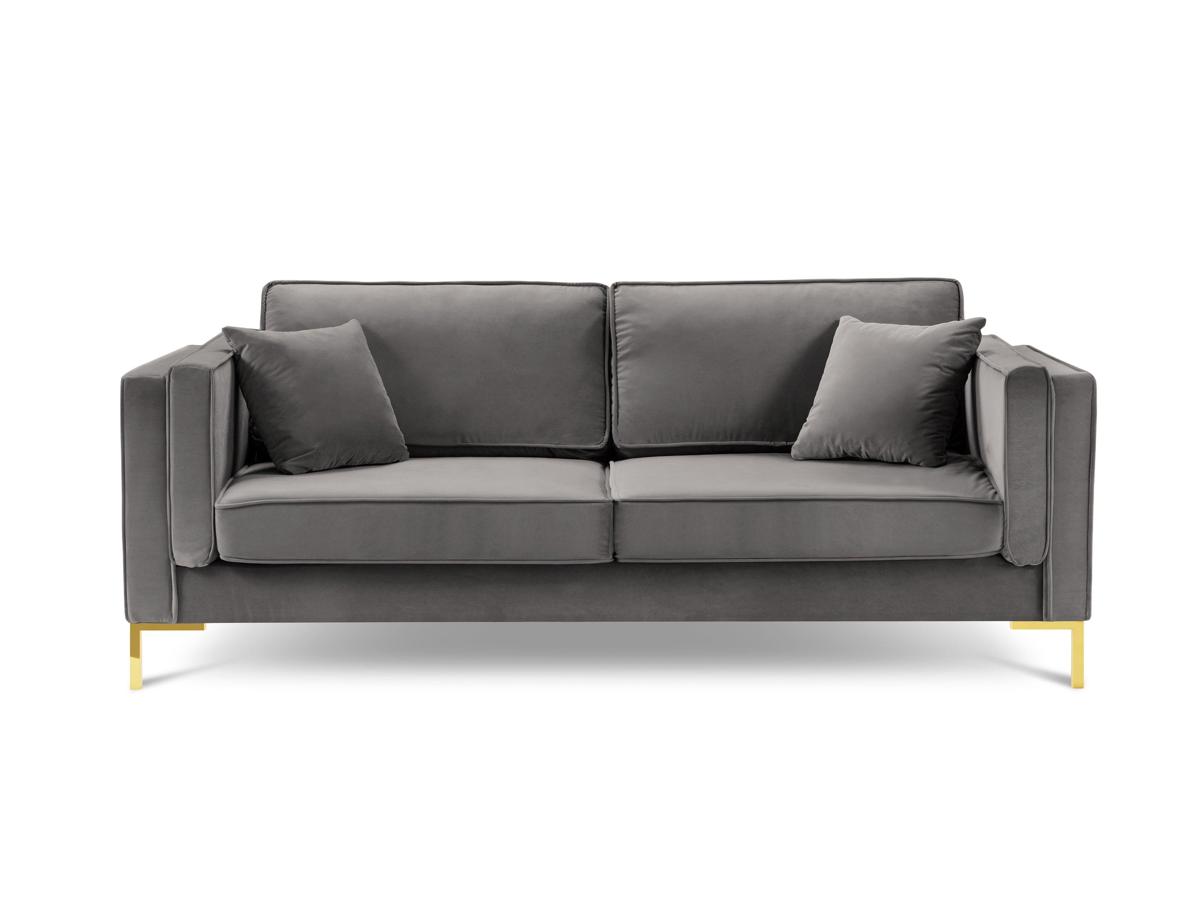 LUIS light grey velvet 3-seater sofa with gold base - Eye on Design