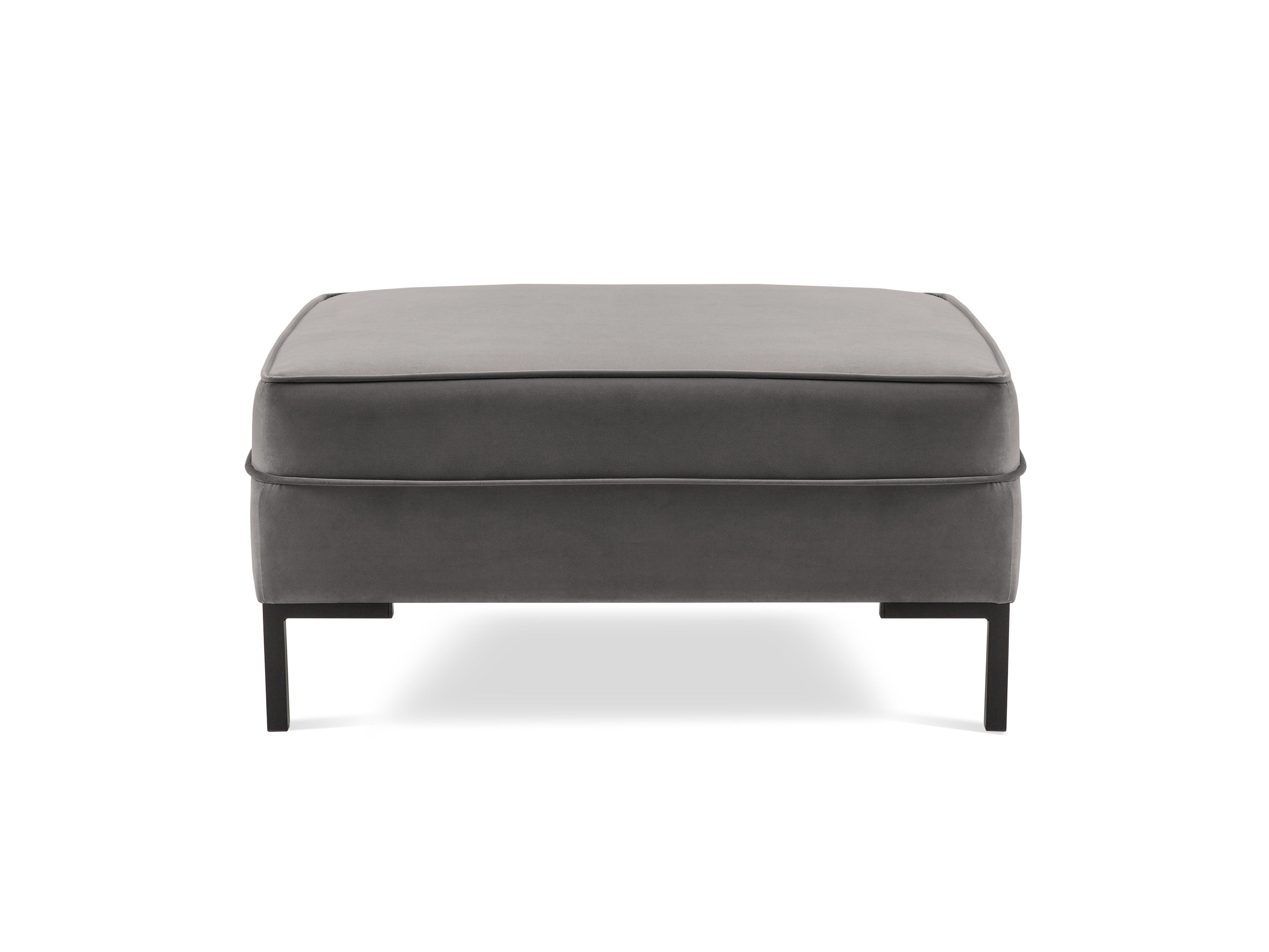 LUIS velvet pouffe light grey with black base - Eye on Design