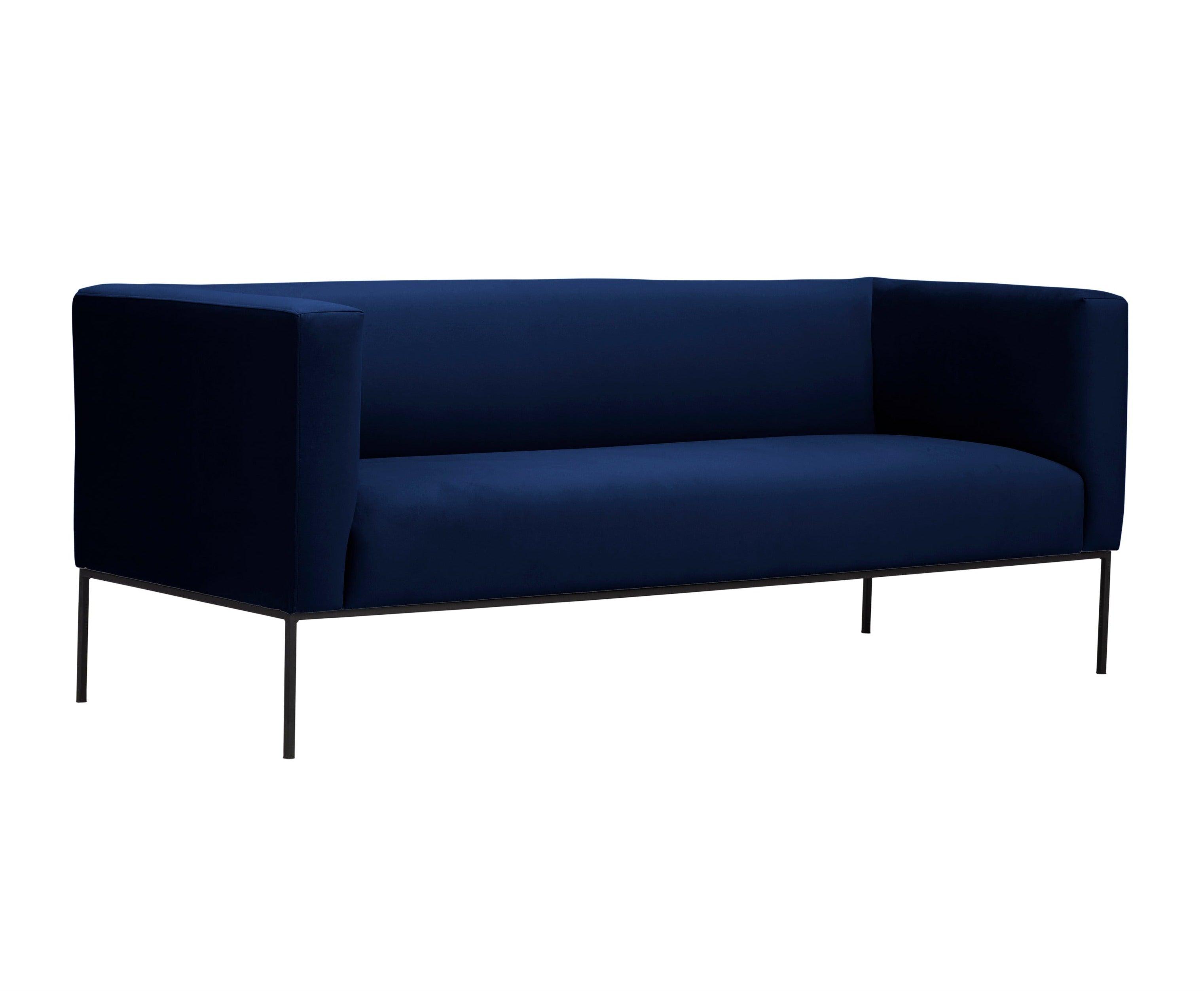 Velvet Sofa, "Neptune", 3 Seats, 195x79x76
 ,Dark Blue,Black Metal Frame, Windsor & Co, Eye on Design