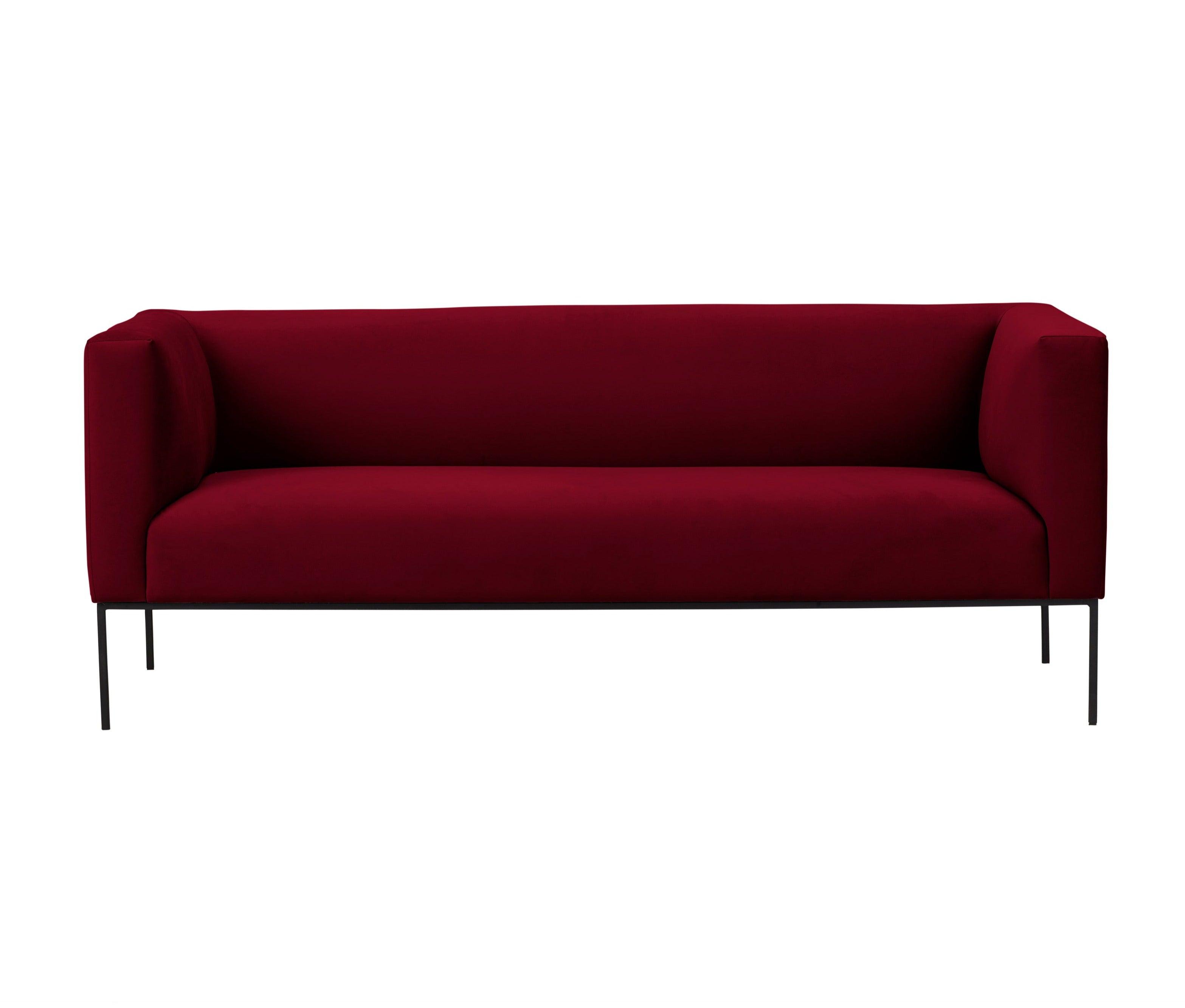 Velvet Sofa, "Neptune", 3 Seats, 195x79x76
 ,Red,Black Metal Frame, Windsor & Co, Eye on Design