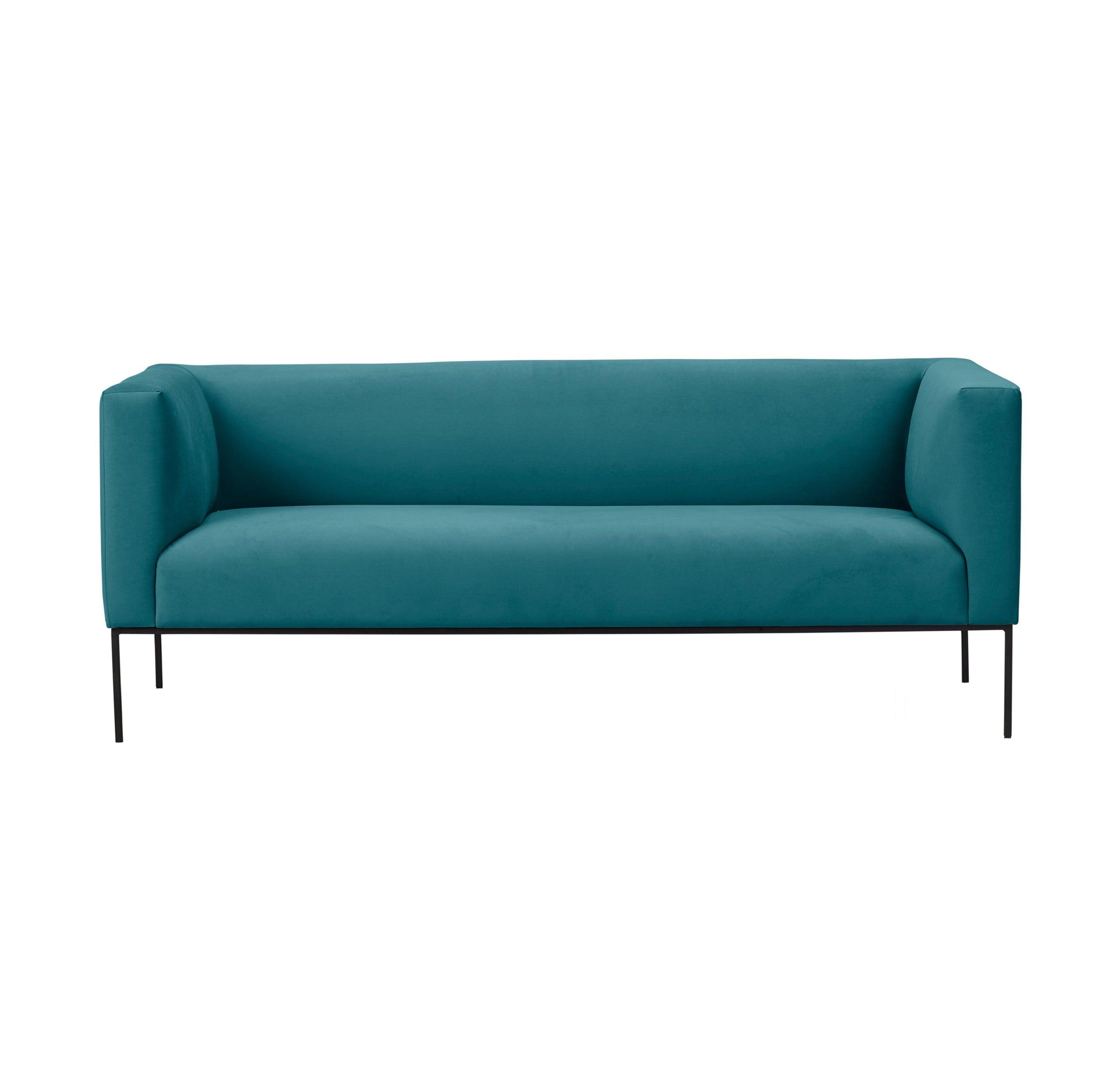 Velvet Sofa, "Neptune", 3 Seats, 195x79x76
 ,Turquoise,Black Metal Frame, Windsor & Co, Eye on Design