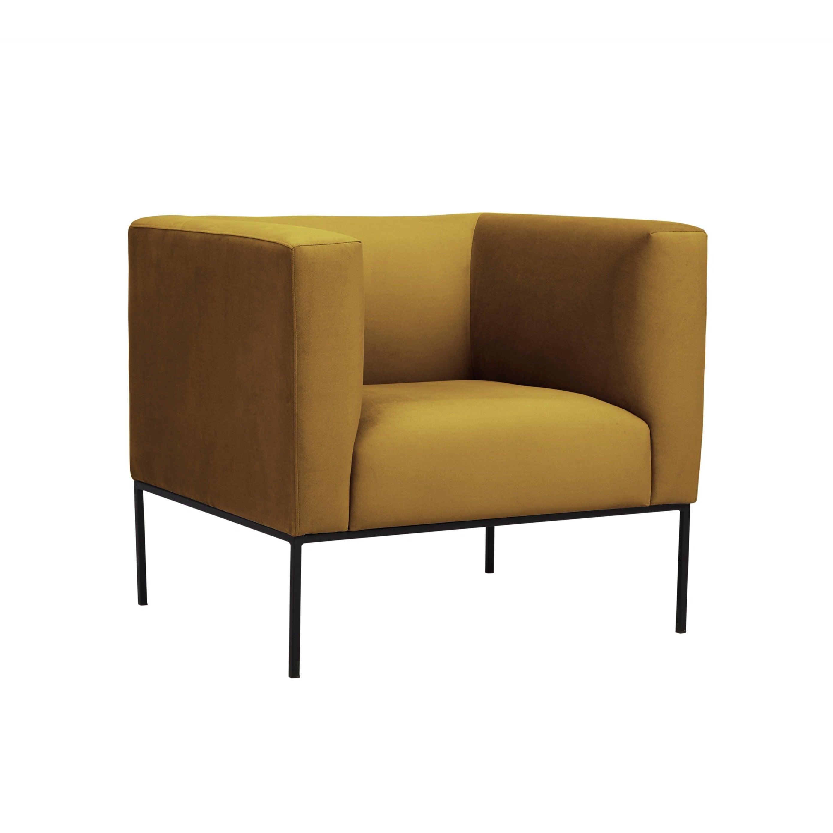 Velvet Armchair, "Neptune", 1 Seat, 85x79x76
 ,Yellow,Black Metal Frame, Windsor & Co, Eye on Design