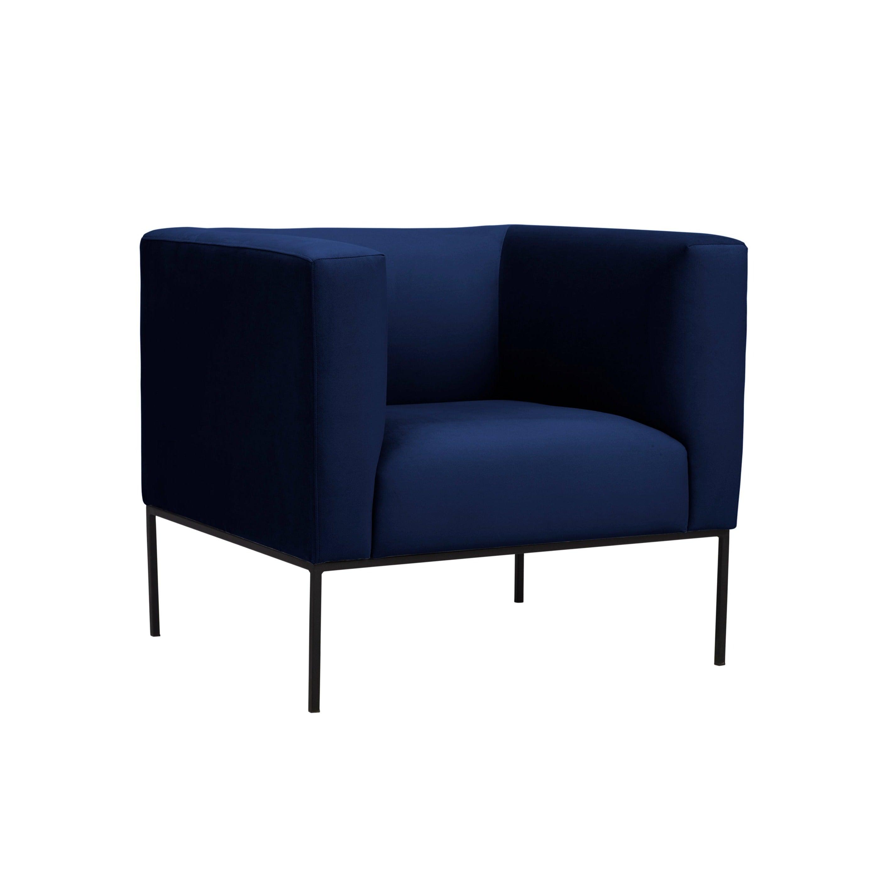 Velvet Armchair, "Neptune", 1 Seat, 85x79x76
 ,Dark Blue,Black Metal Frame, Windsor & Co, Eye on Design