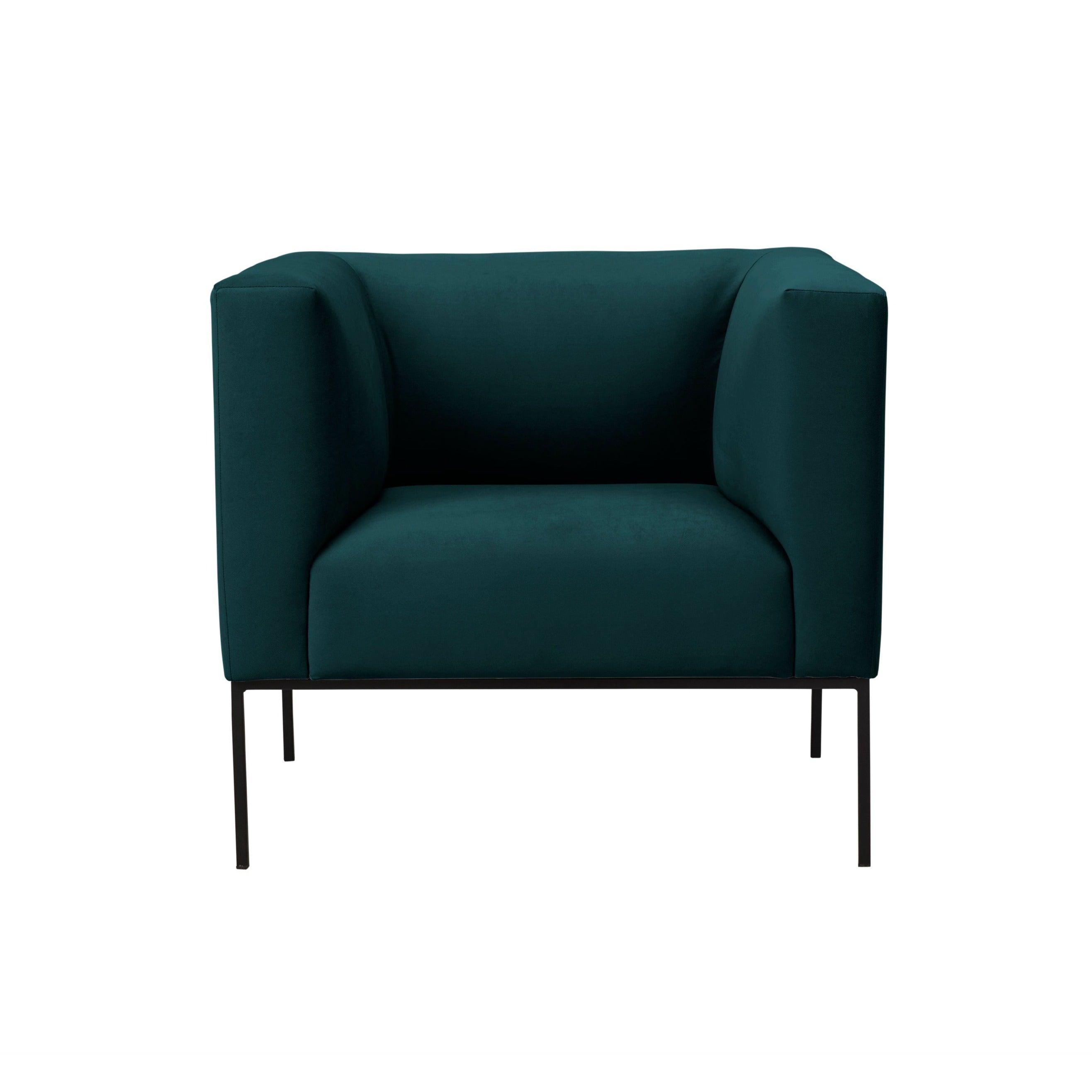 Velvet Armchair, "Neptune", 1 Seat, 85x79x76
 ,Petrol,Black Metal Frame, Windsor & Co, Eye on Design