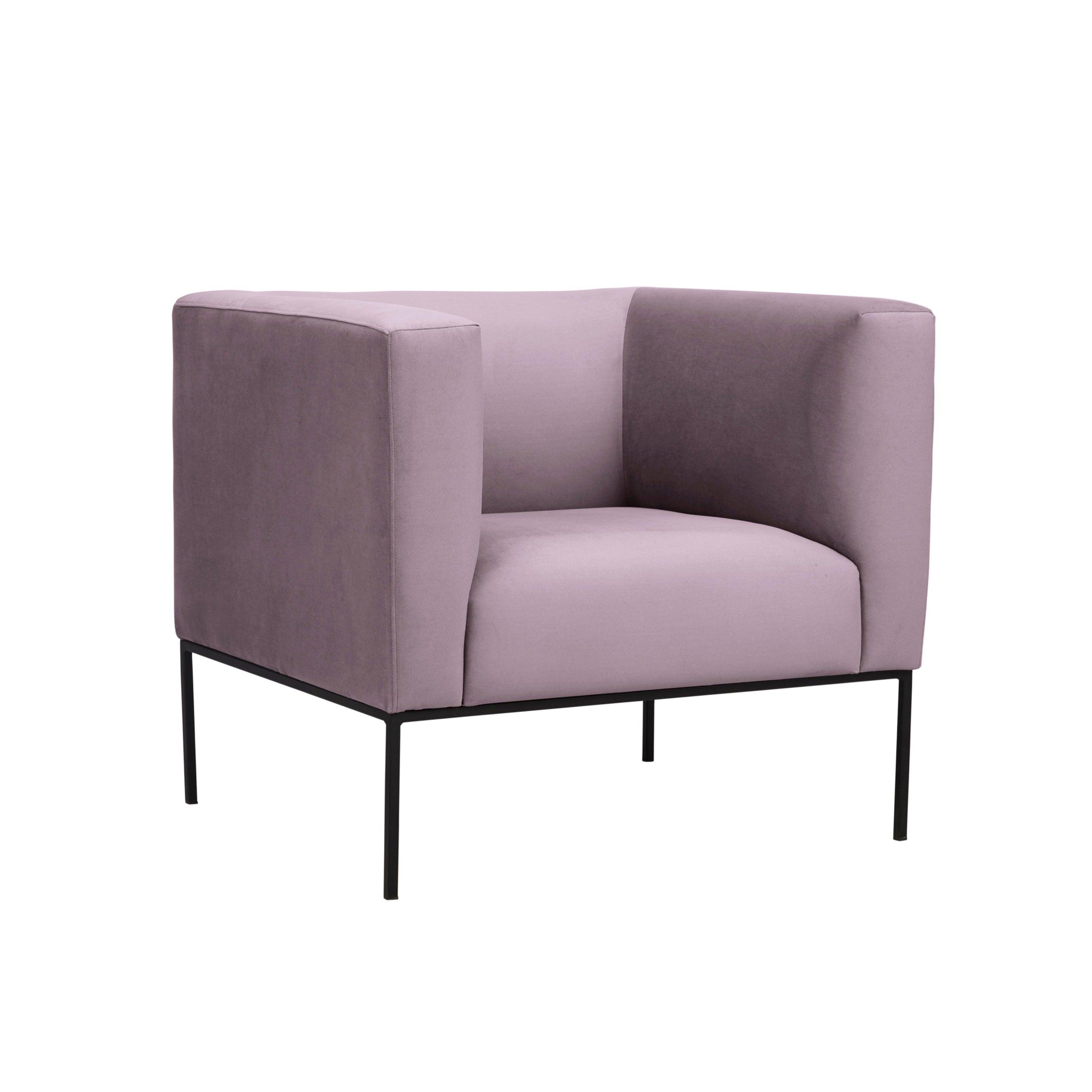 Velvet Armchair, "Neptune", 1 Seat, 85x79x76
 ,Pink,Black Metal Frame, Windsor & Co, Eye on Design