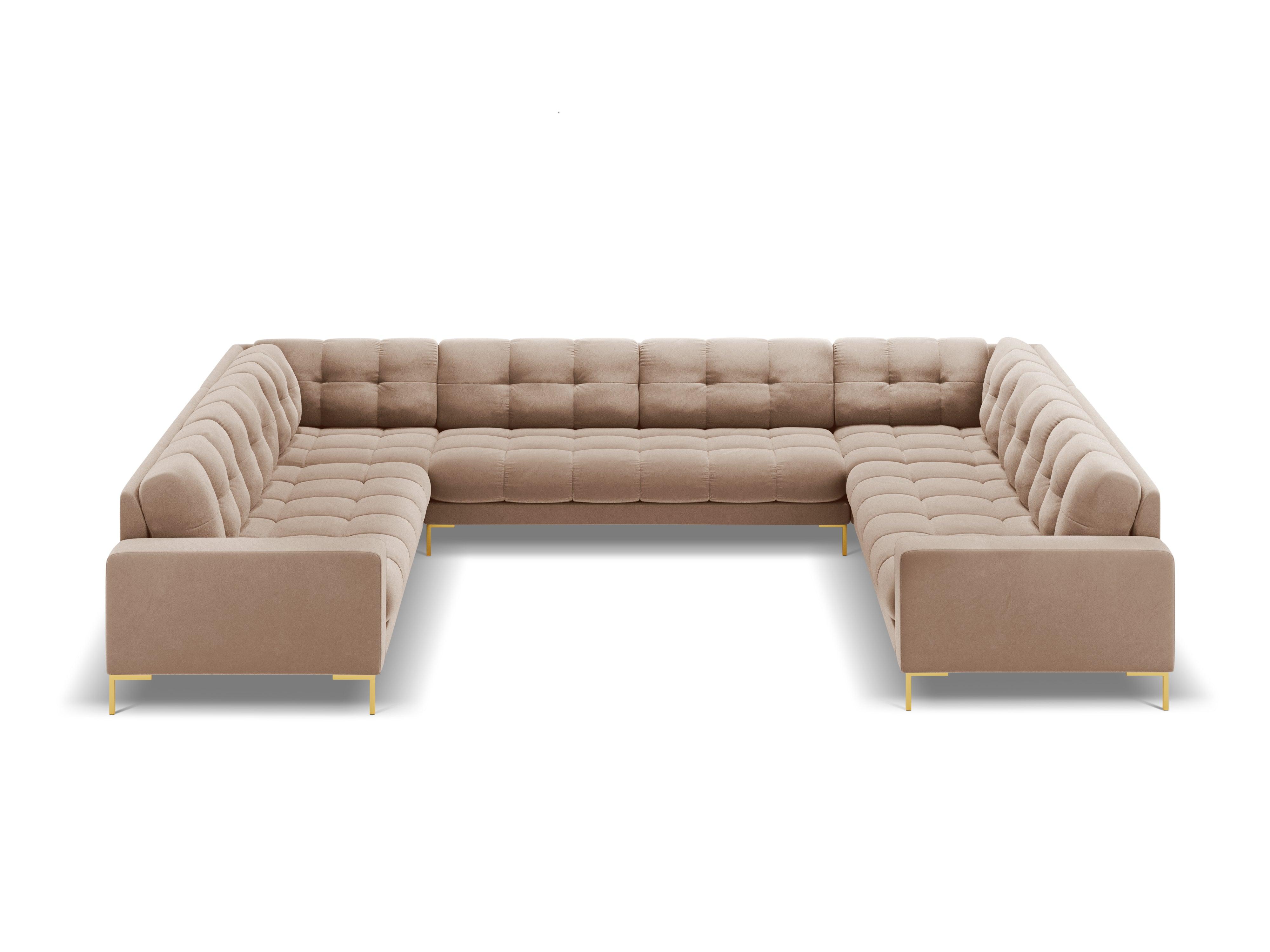 Panoramic velvet sofa 9-seater BALI beige with gold base - Eye on Design