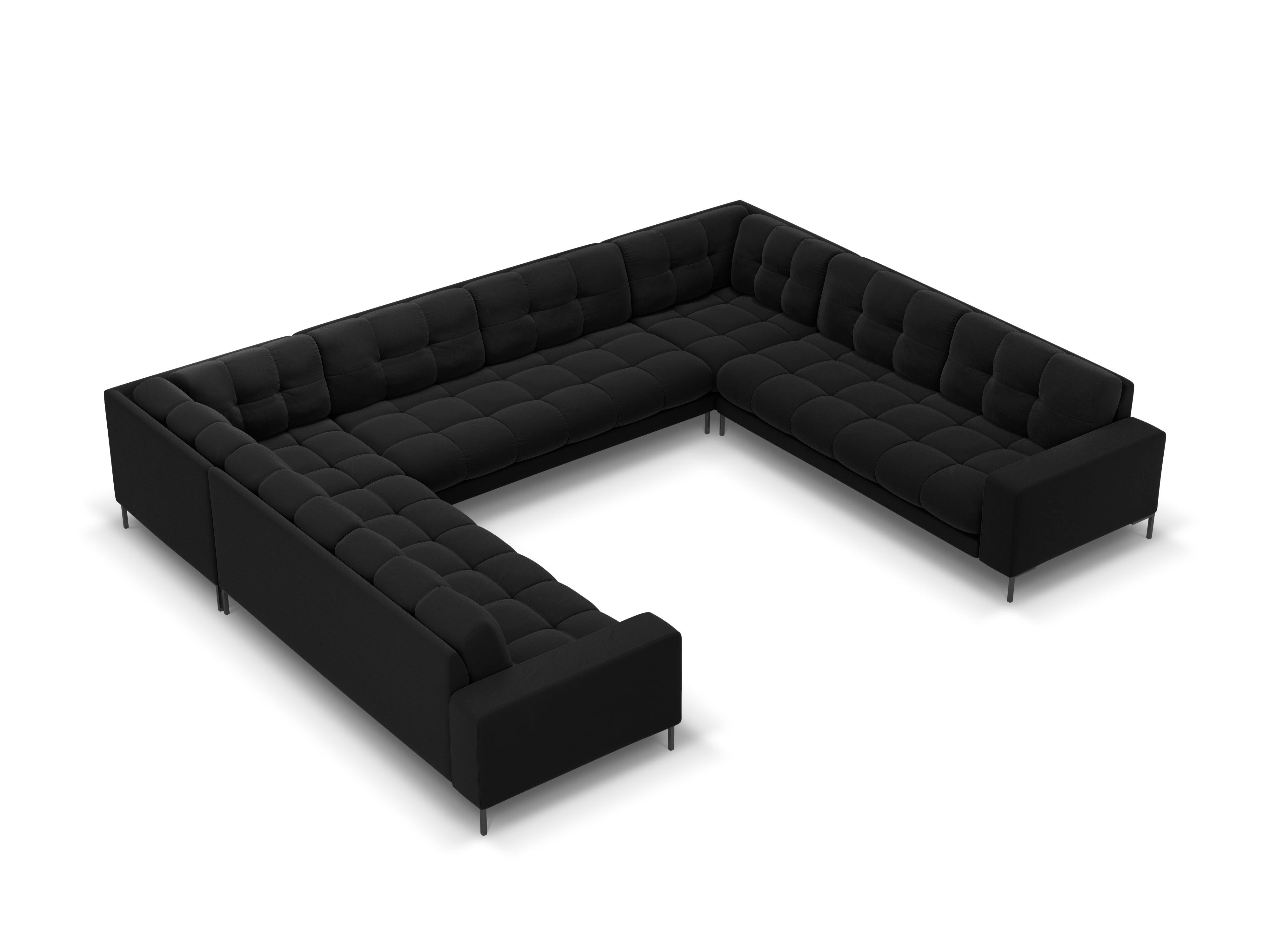 Panoramic velvet sofa 9-seater BALI black with black base - Eye on Design