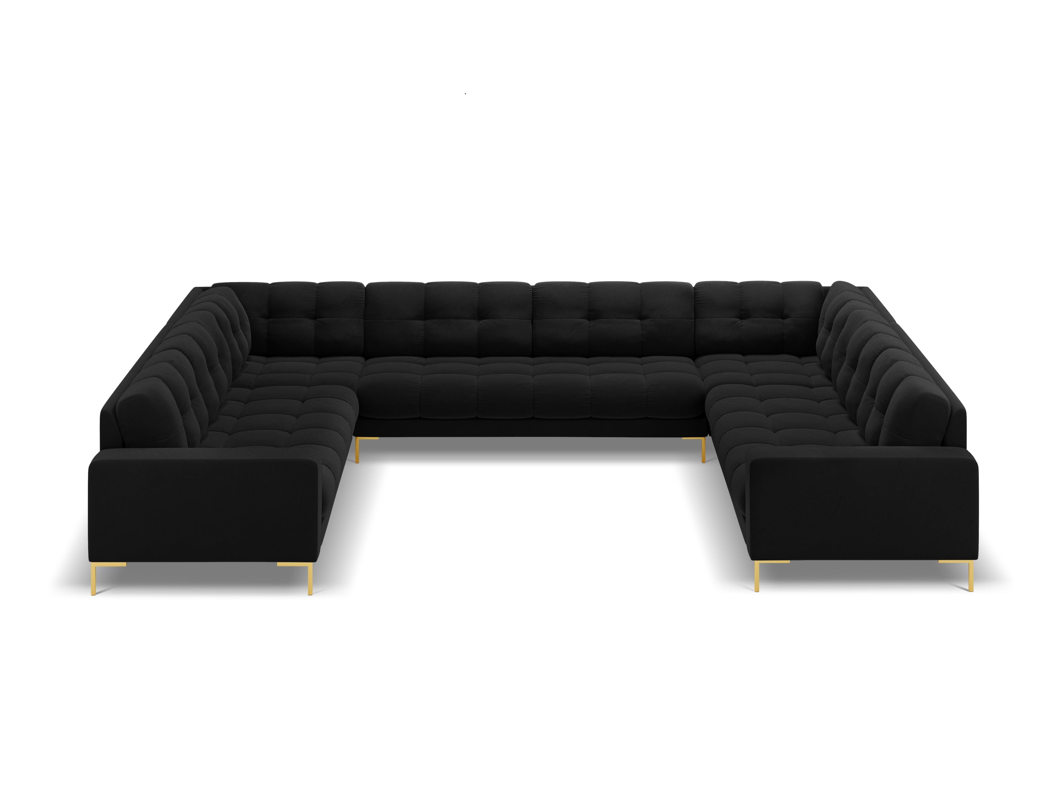 Panoramic velvet sofa 9-seater BALI black with gold base - Eye on Design