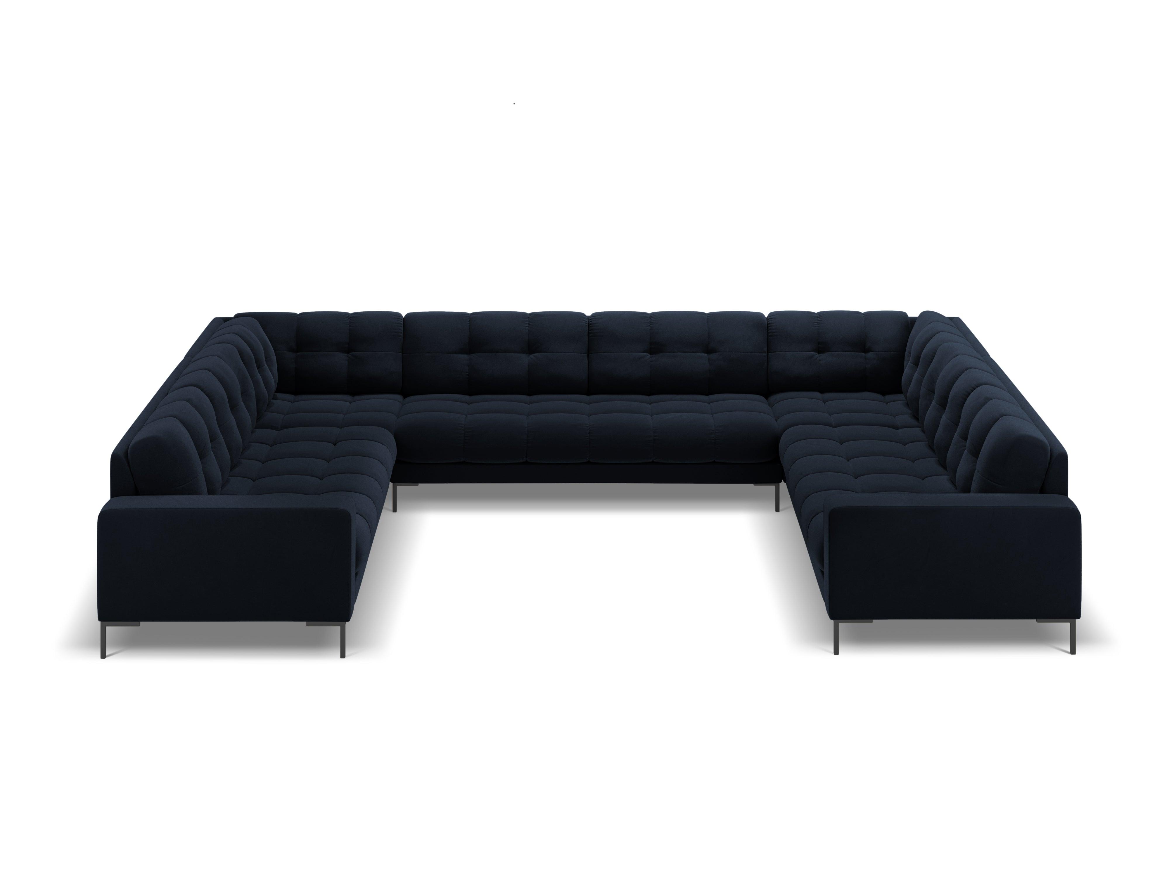 Panoramic velvet sofa 9-seater BALI dark blue with black base - Eye on Design