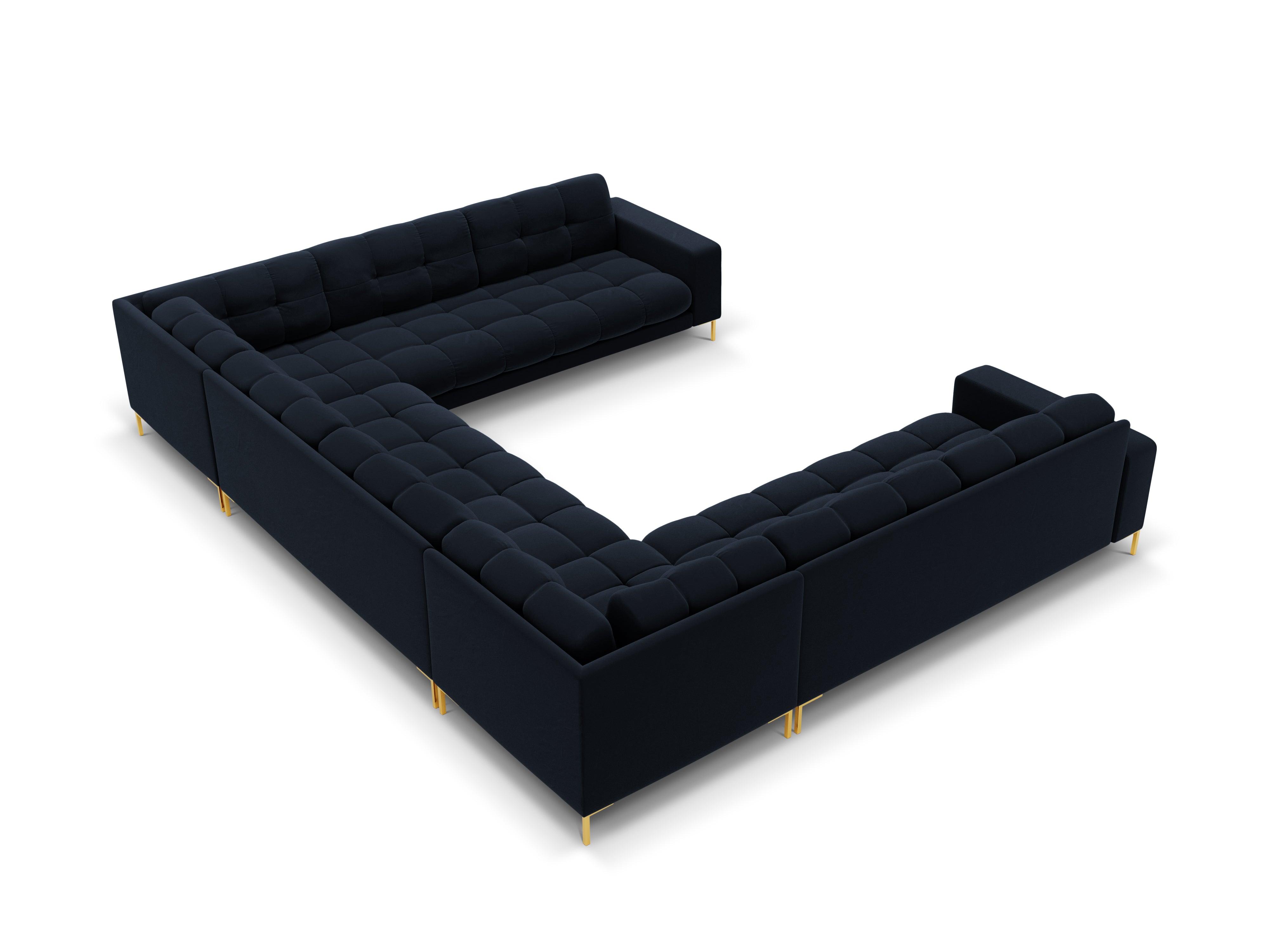 Panoramic velvet sofa 9-seater BALI dark blue with gold base - Eye on Design