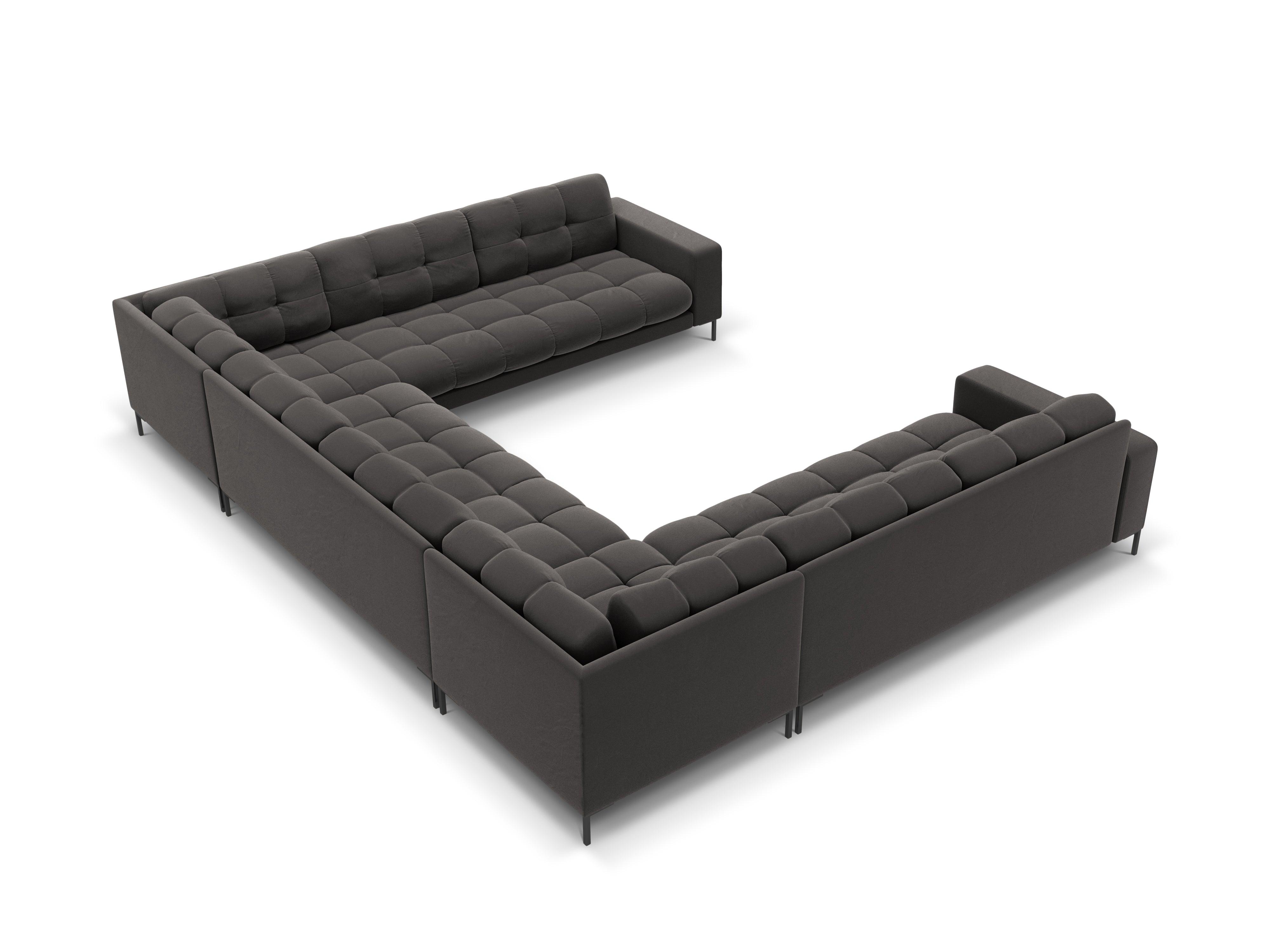 Panoramic velvet sofa 9-seater BALI dark grey with black base - Eye on Design