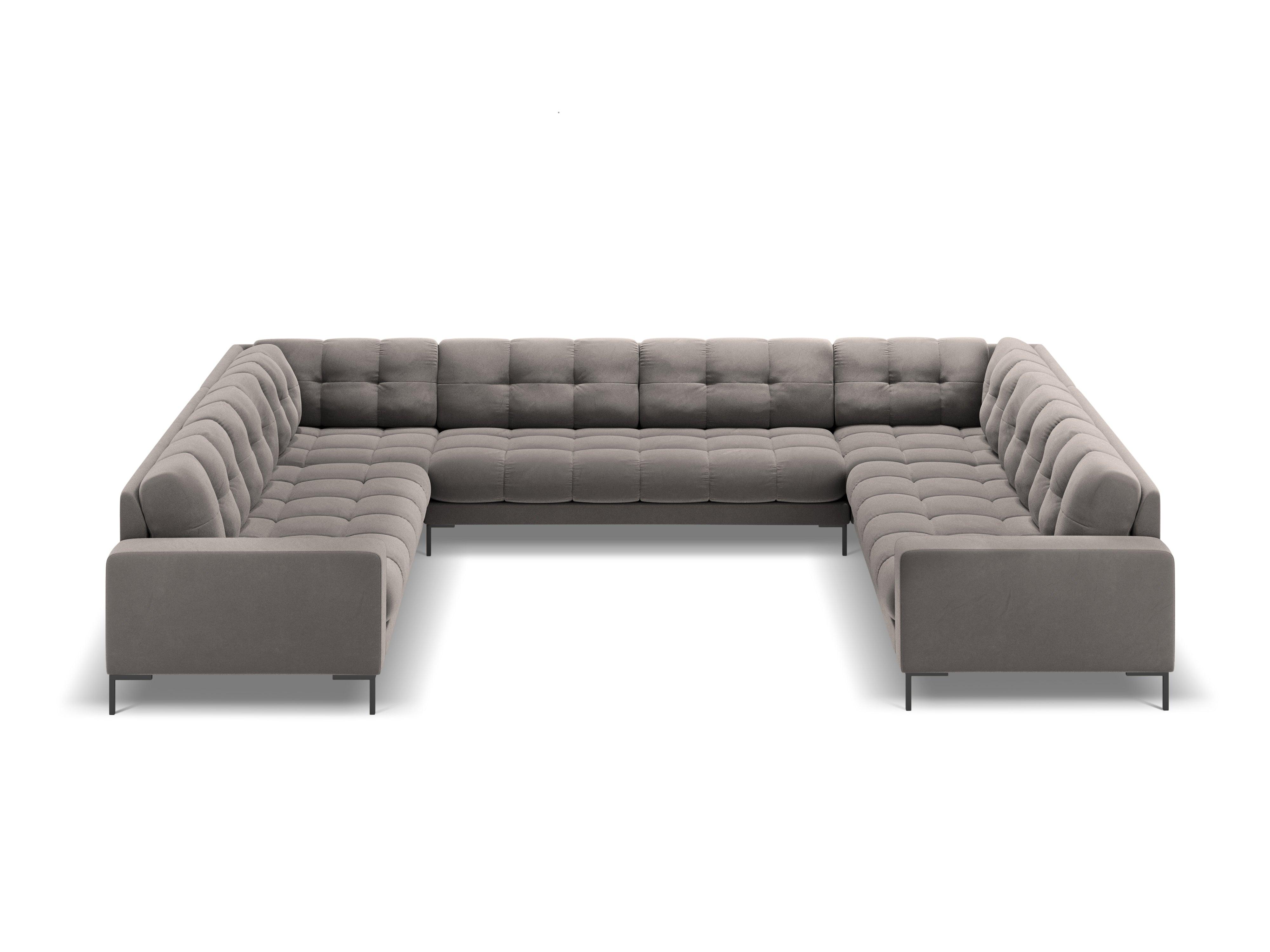 Panoramic velvet sofa 9-seater BALI light grey with black base - Eye on Design