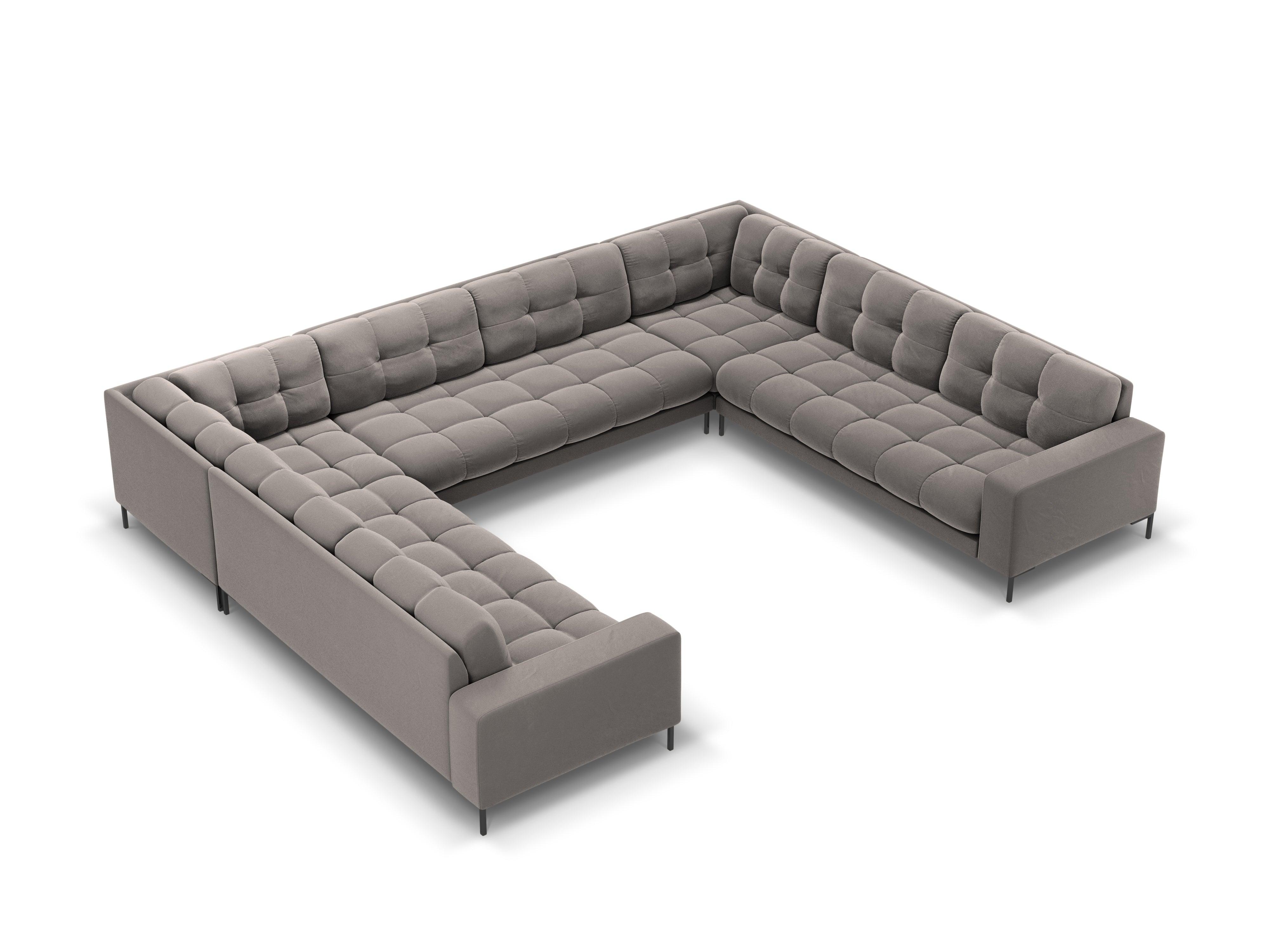 Panoramic velvet sofa 9-seater BALI light grey with black base - Eye on Design