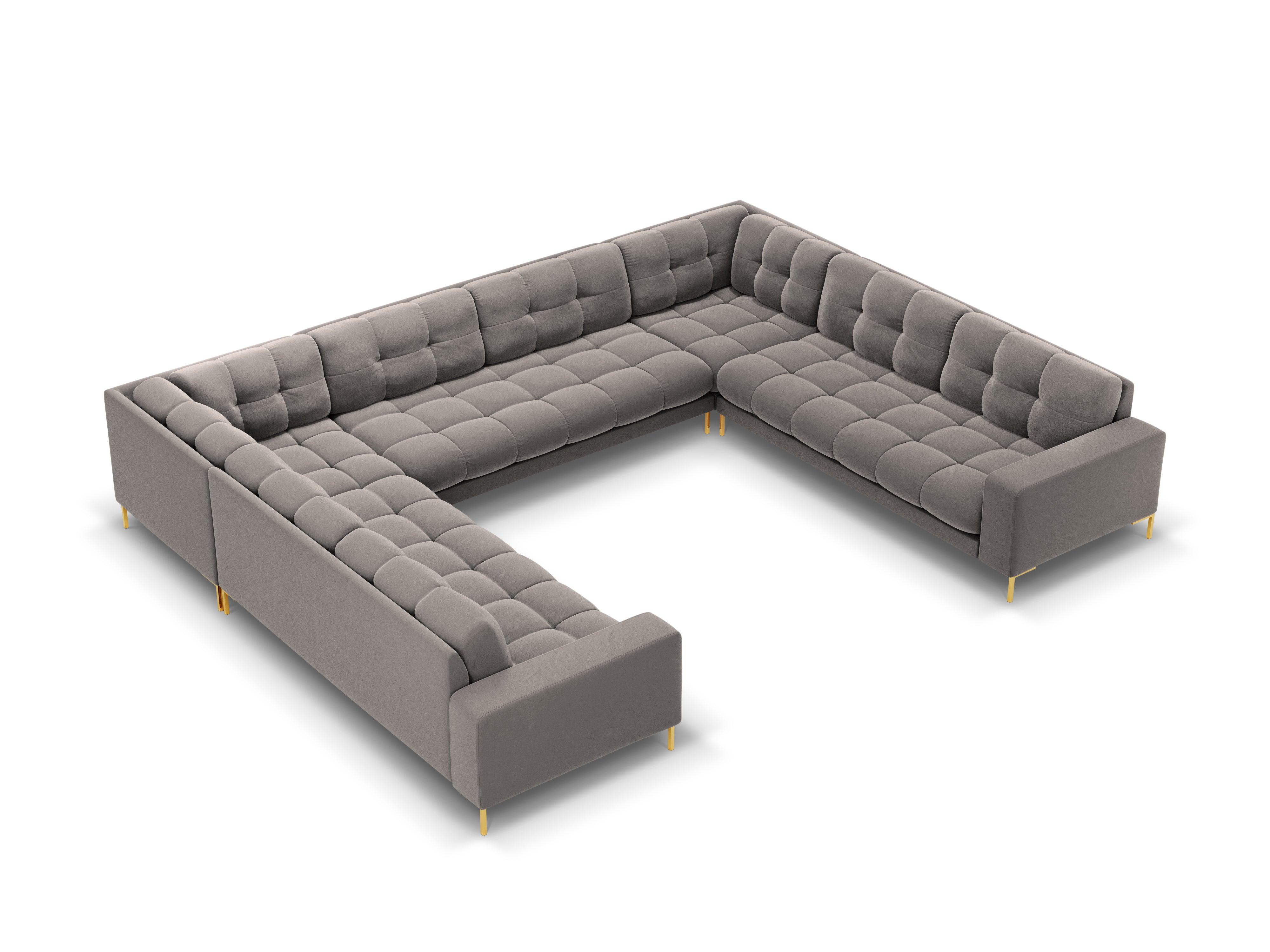 Panoramic velvet sofa 9-seater BALI light grey with gold base - Eye on Design