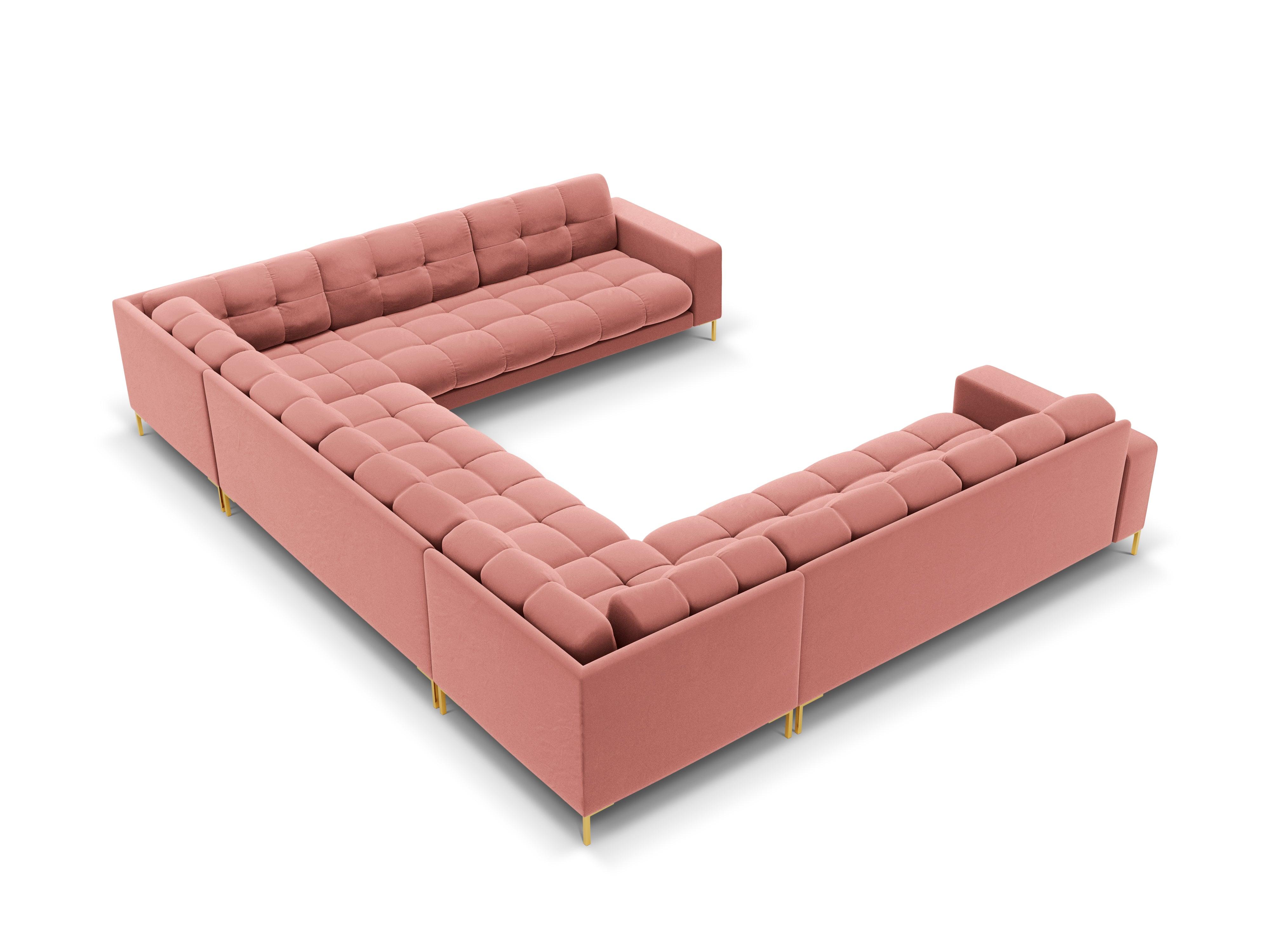 Panoramic velvet sofa 9-seater BALI pink with gold base - Eye on Design