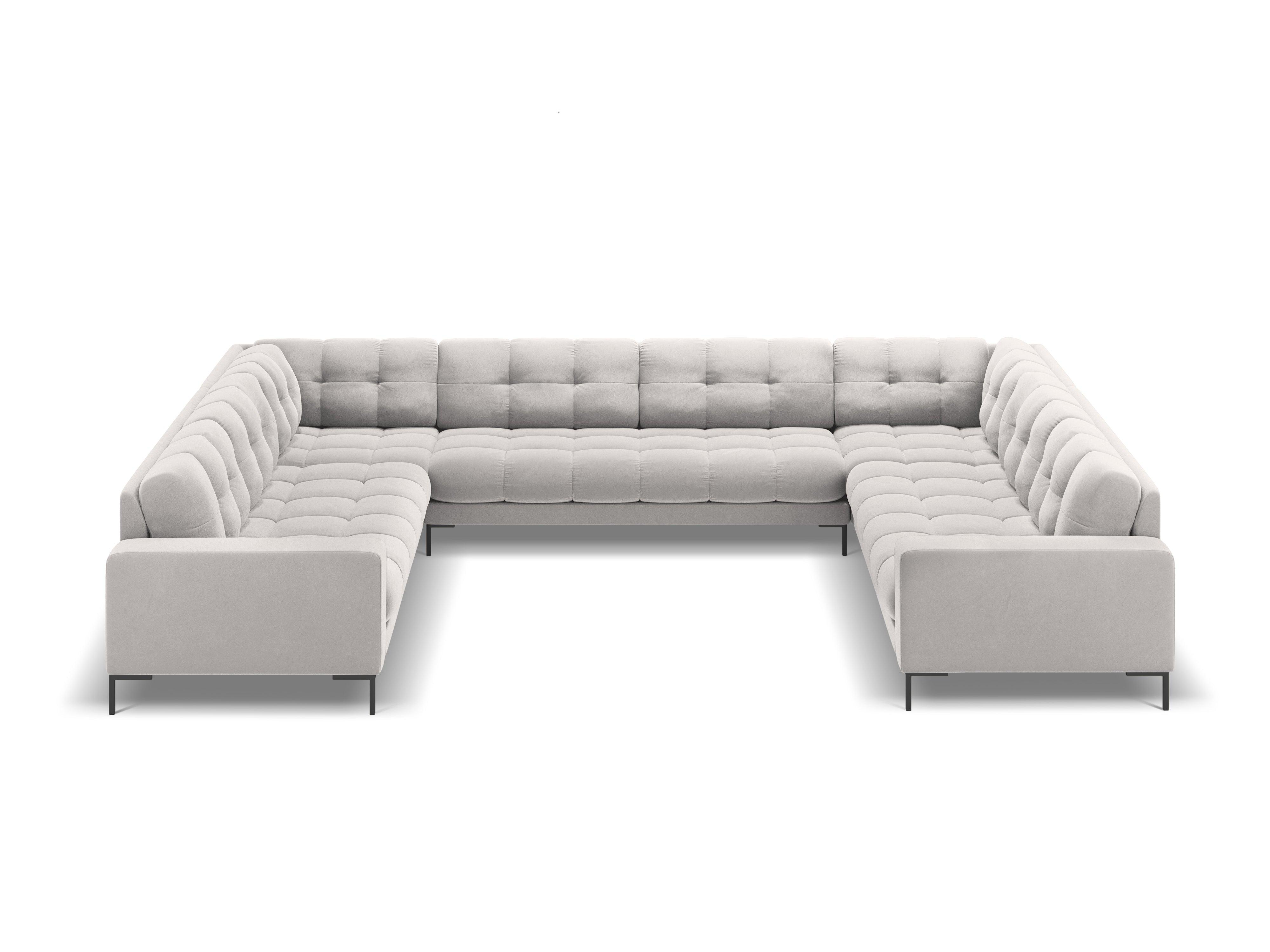 Panoramic velvet sofa 9-seater BALI silver with black base - Eye on Design