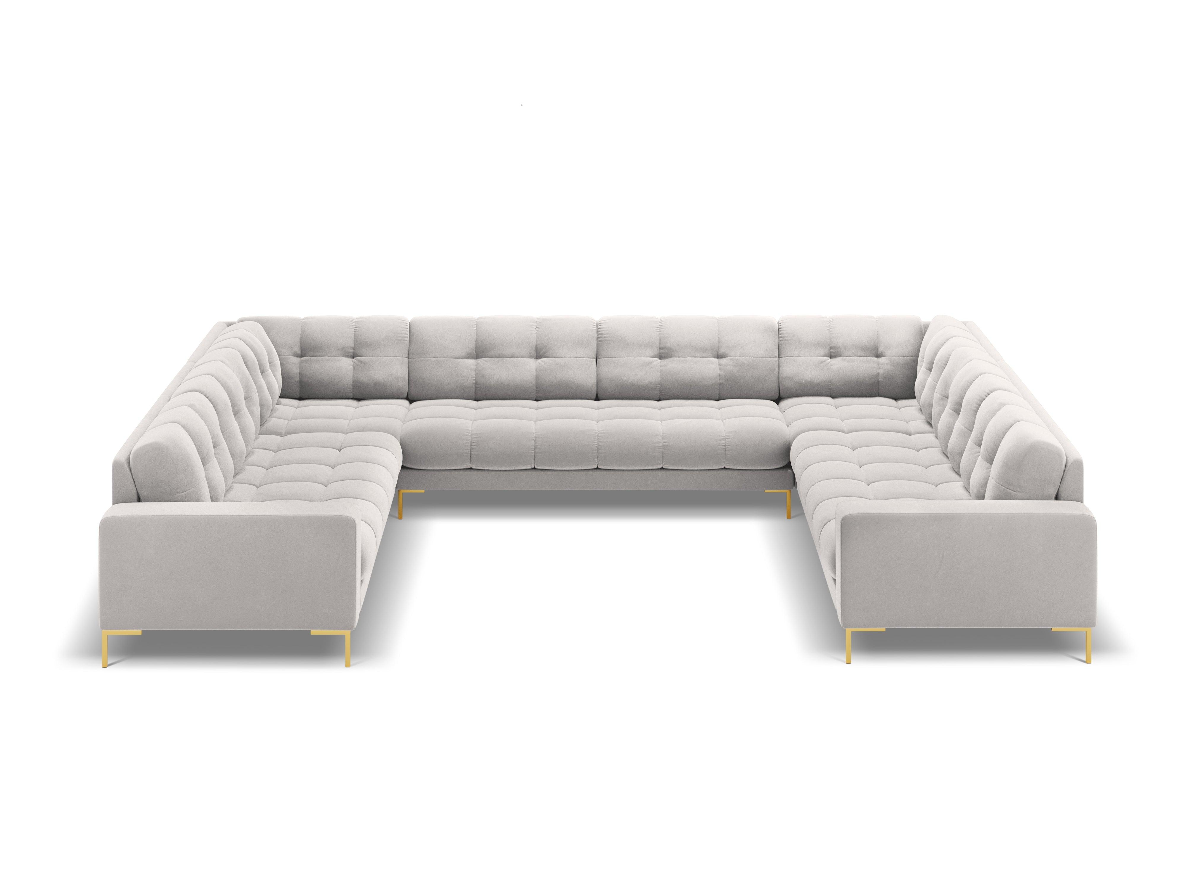 Panoramic velvet sofa 9-seater BALI silver with gold base - Eye on Design