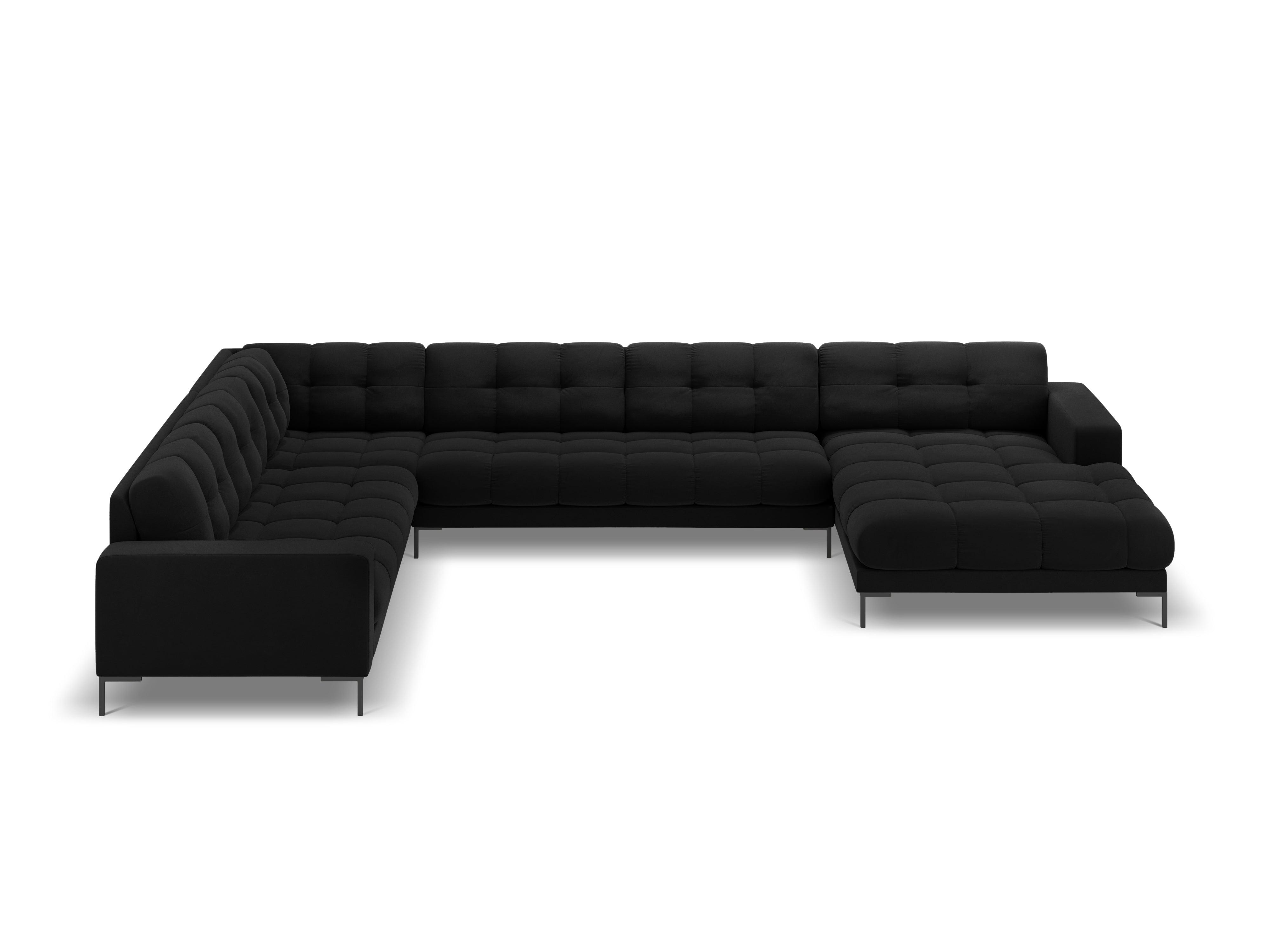 Panoramic velvet sofa left side 7 seater BALI black with black base - Eye on Design