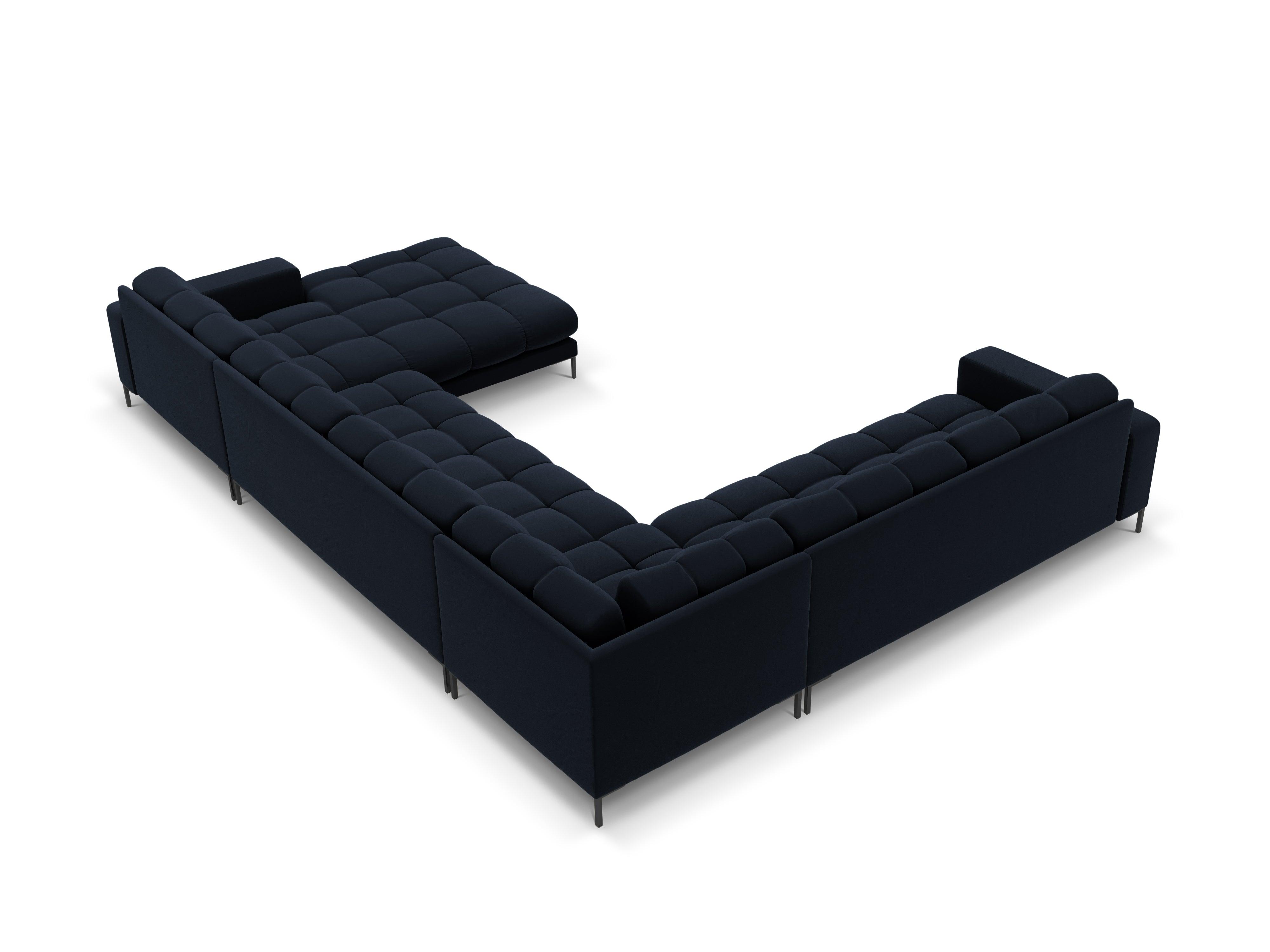 Panoramic velvet sofa left side 7 seater BALI dark blue with black base - Eye on Design