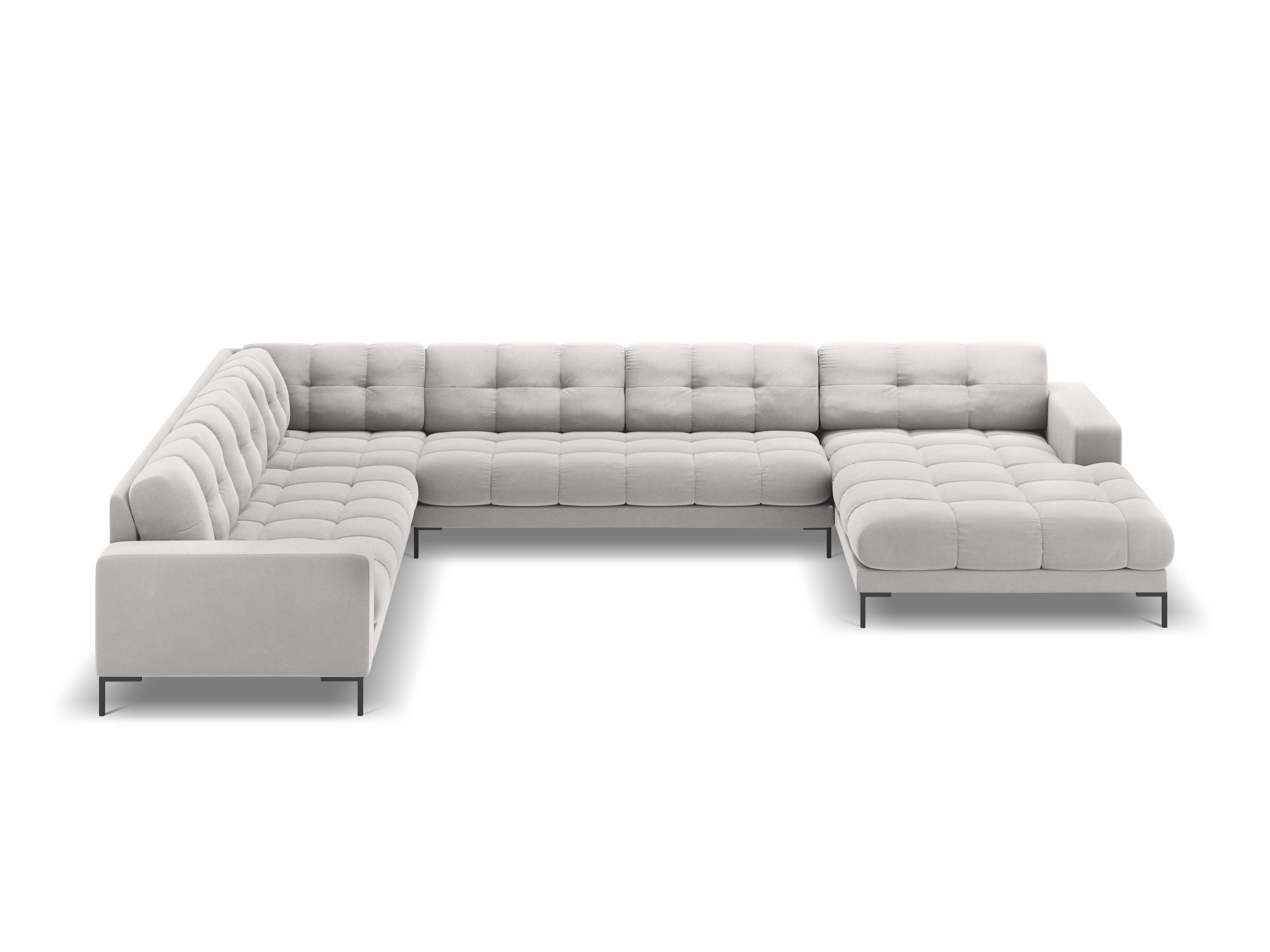 Panoramic velvet sofa left side 7 seater BALI silver with black base - Eye on Design