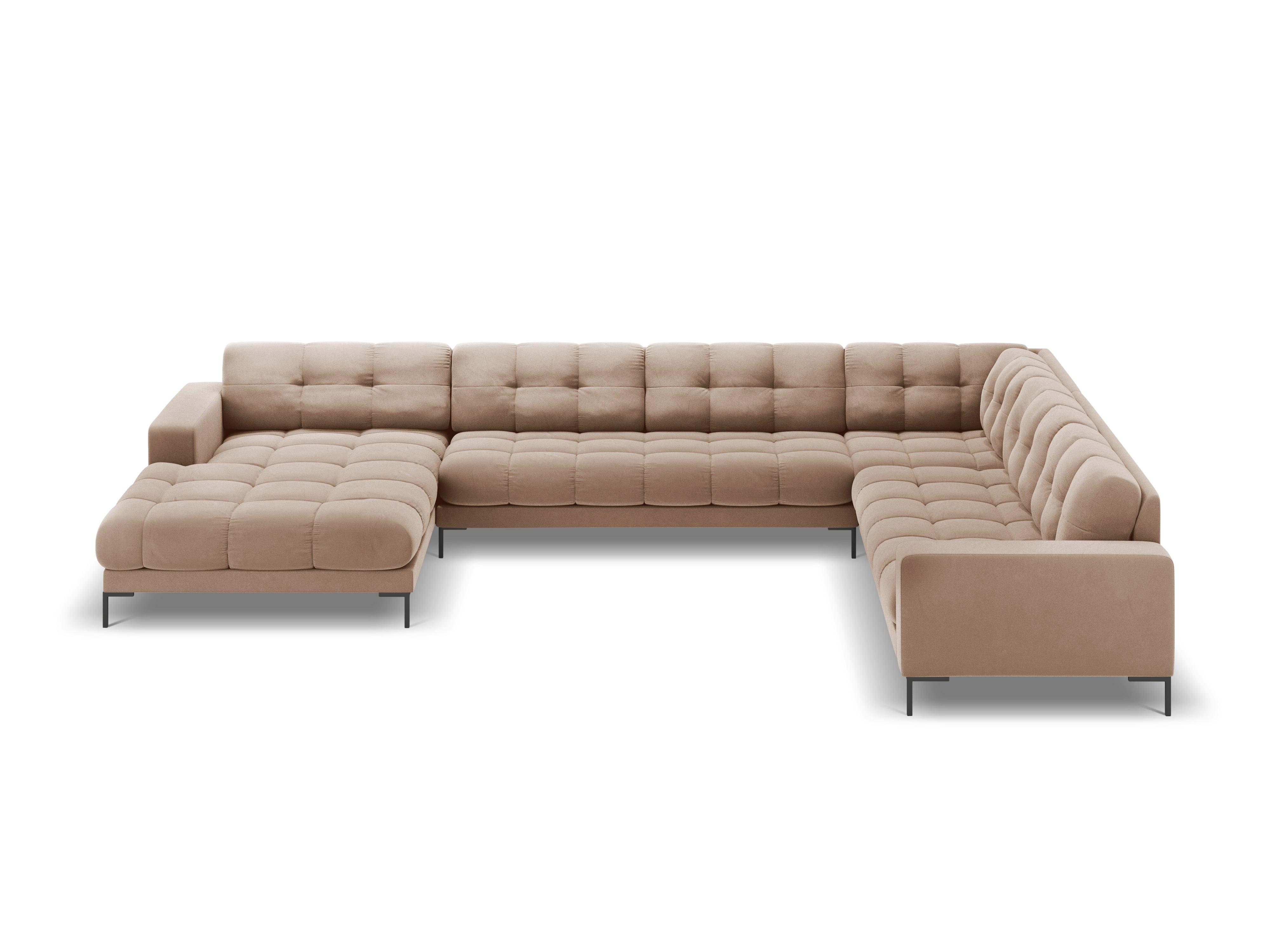 Panoramic velvet sofa right side 7 seater BALI beige with black base - Eye on Design