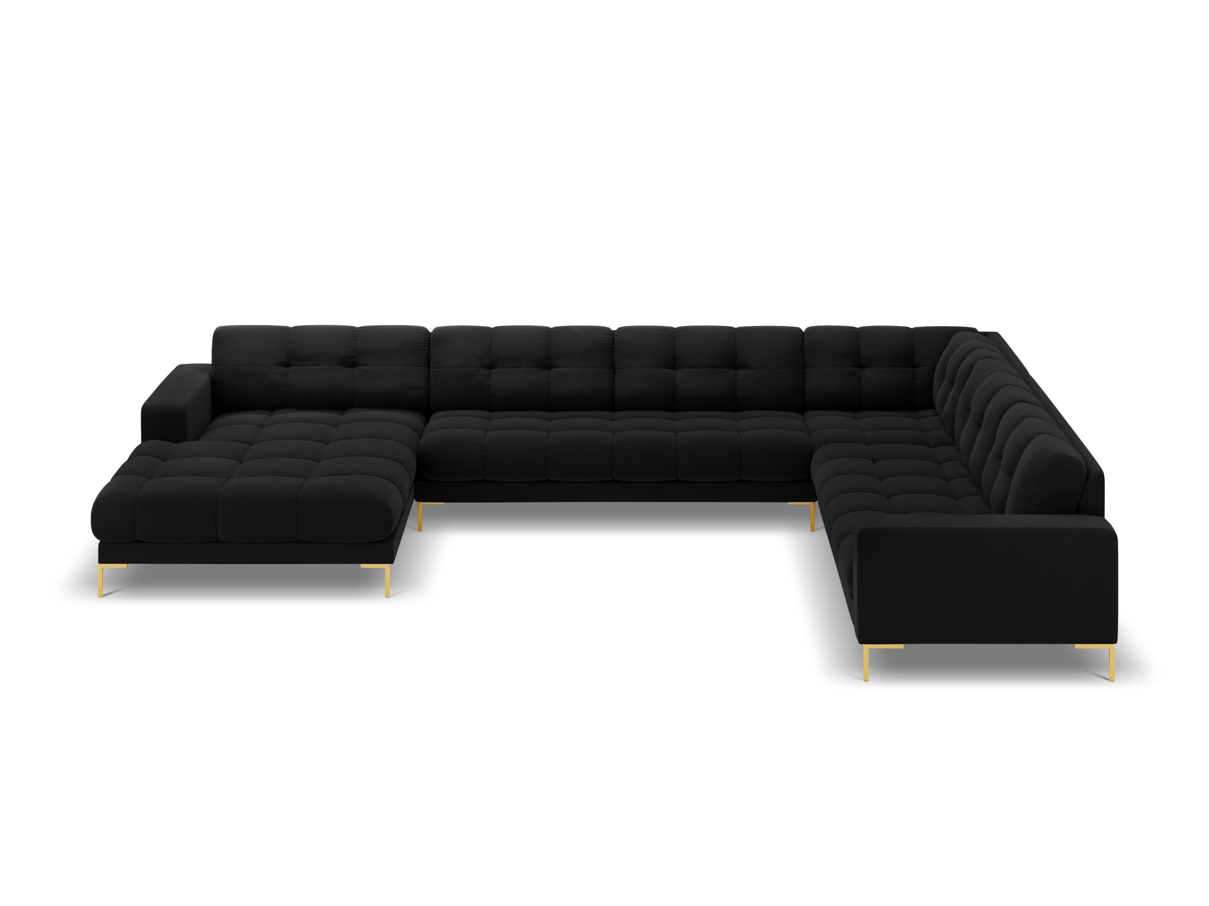 Panoramic velvet sofa right side 7 seater BALI black with gold base - Eye on Design